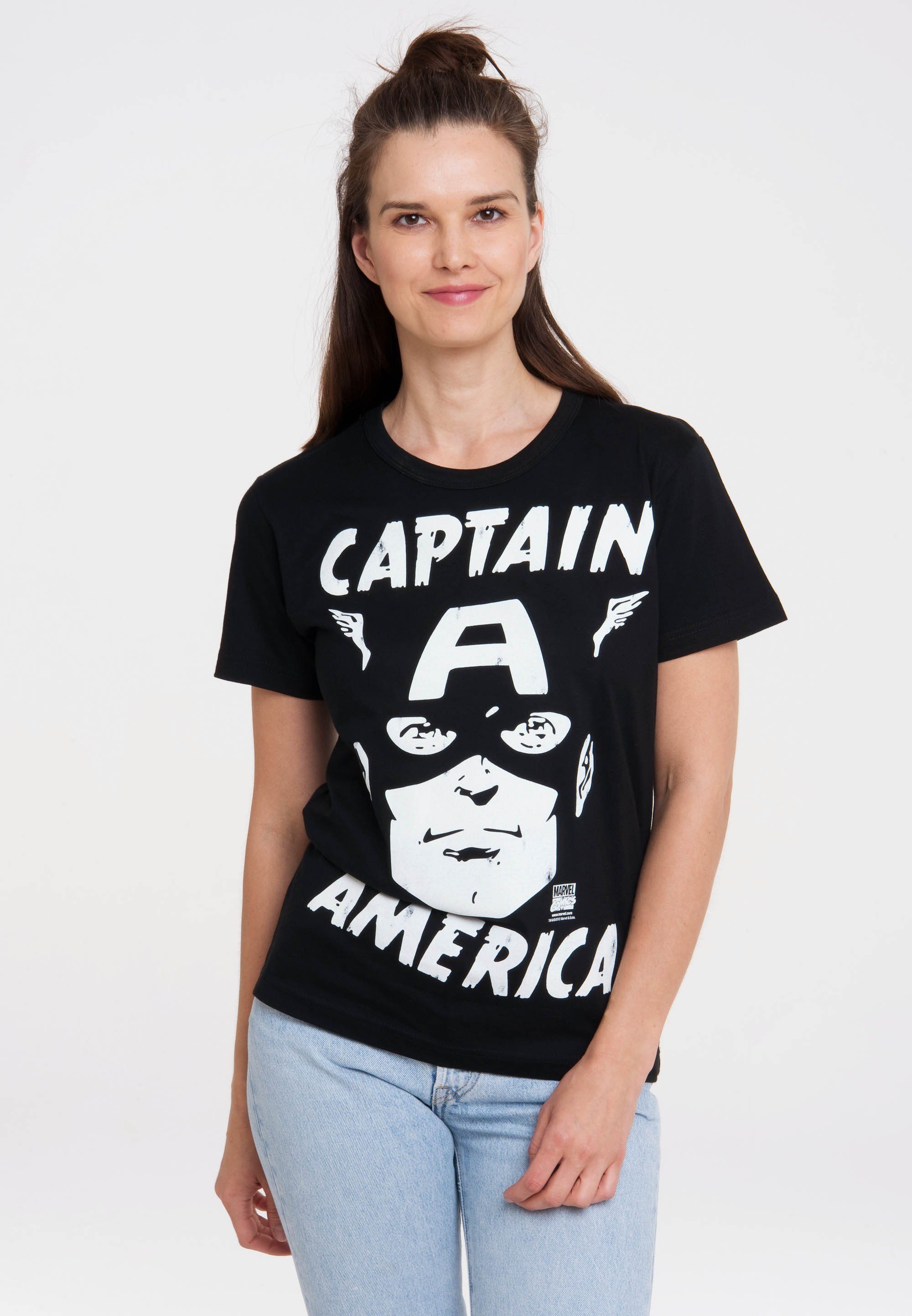 Comics T-Shirt Captain - Print lizenziertem LOGOSHIRT America mit Marvel