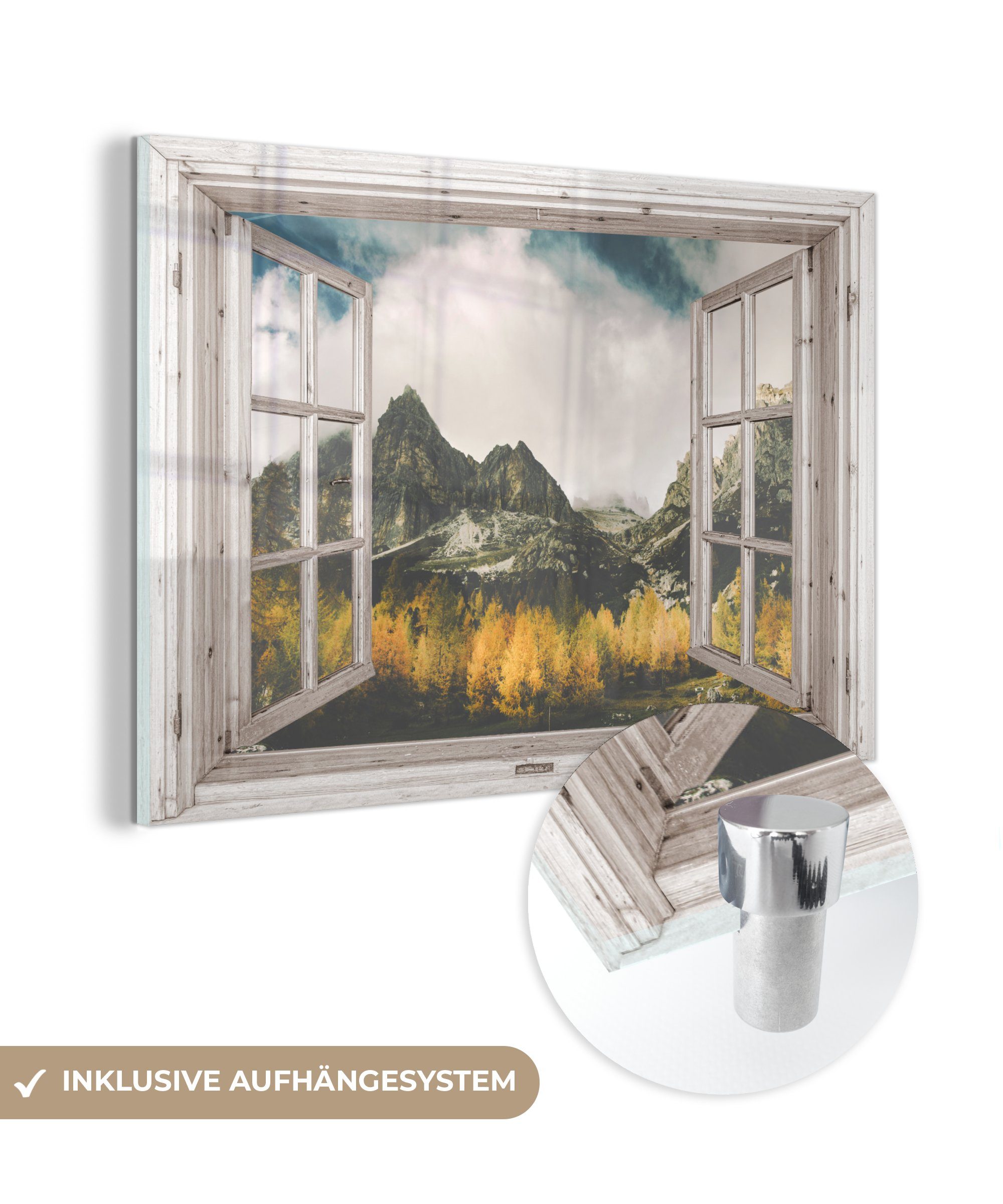 MuchoWow Acrylglasbild Aussicht - Berg - Herbst, (1 St), Glasbilder - Bilder auf Glas Wandbild - Foto auf Glas - Wanddekoration