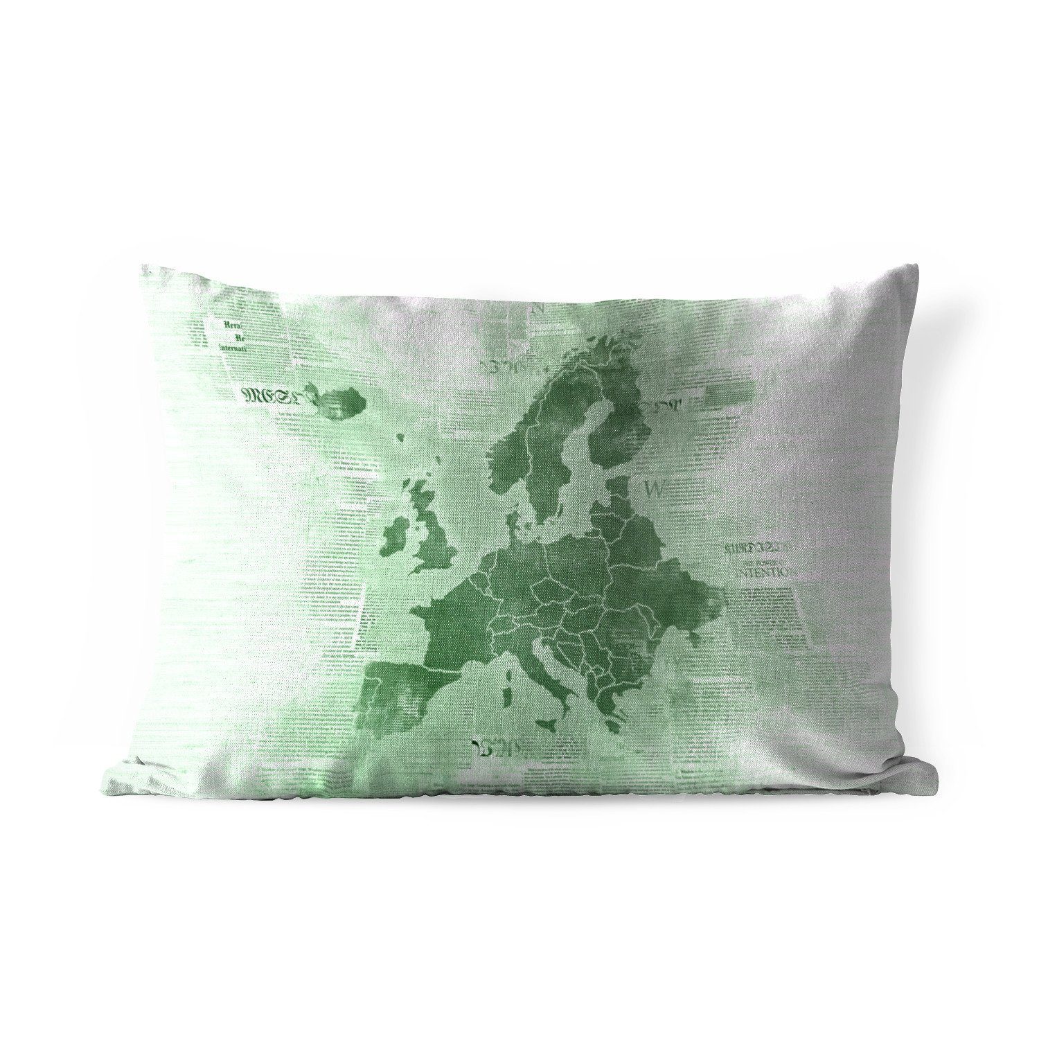 MuchoWow Dekokissen Karte von Europa - Zeitung - Grün, Outdoor-Dekorationskissen, Polyester, Dekokissenbezug, Kissenhülle