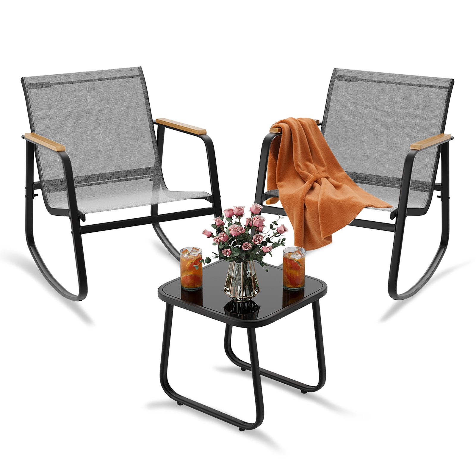 Bealife Balkonset Garten Balkonmöbel-Sets,2 Sessel und 1 Tisch für Garten, Terrasse