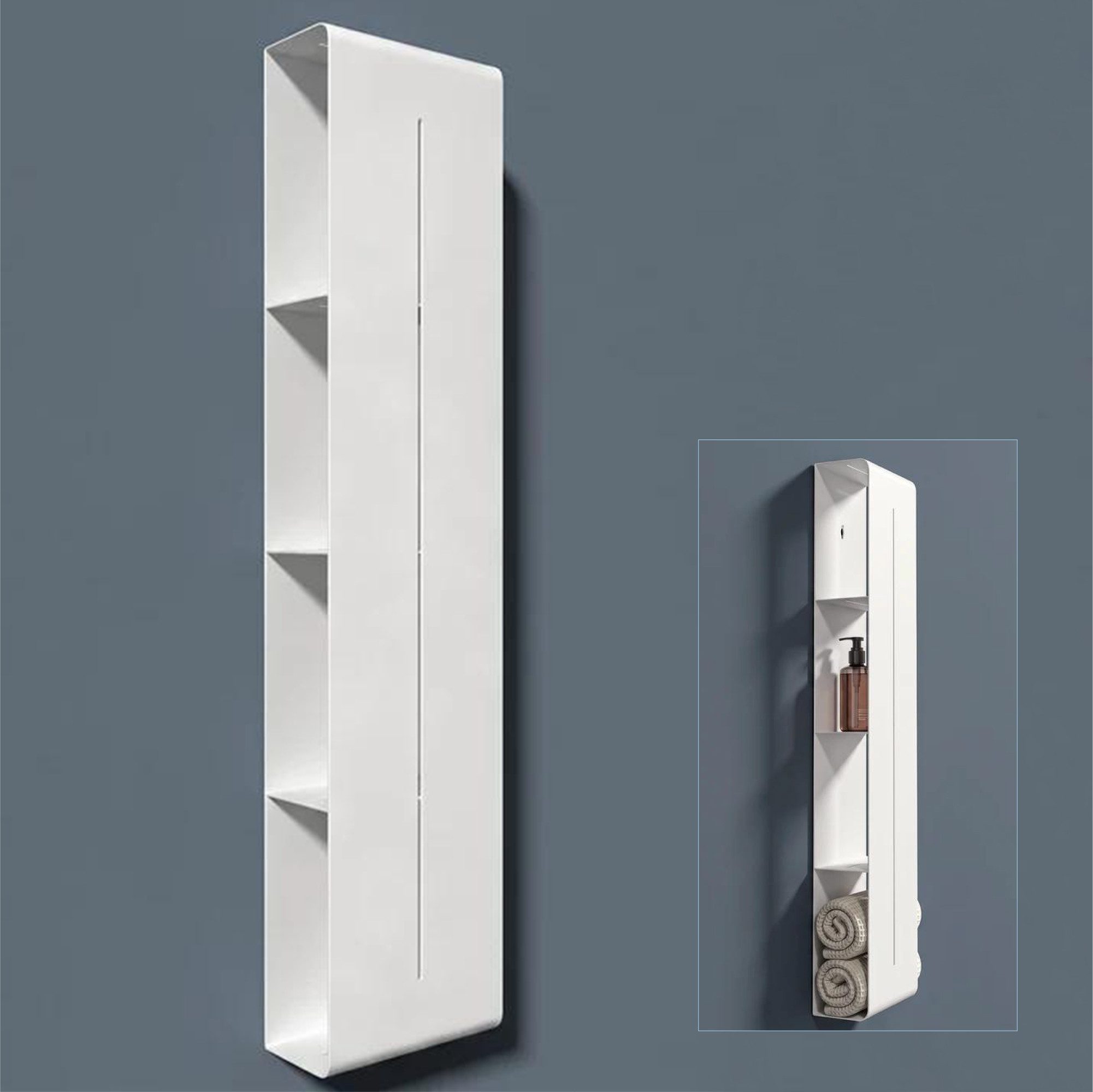 doporro Duschregal Wandregal Badezimmer Regal Schmal aus Metall mit 4 Etagen Reglo-16, Aus Kohlenstoffstahl, BTH: 90x20x9 cm