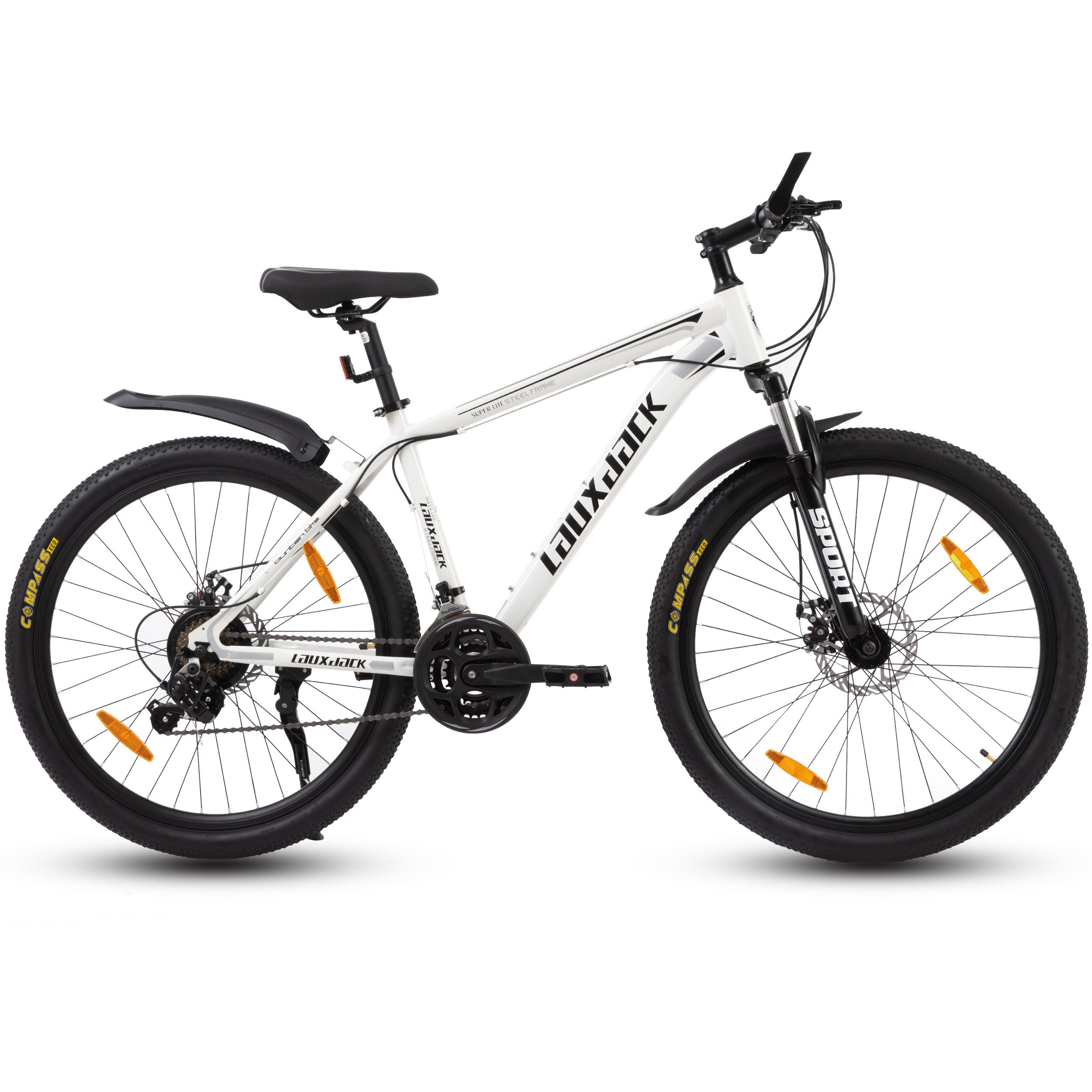 Lauxjack Mountainbike 26 Zoll, weiß, Shimano, Scheibenbremsen, Federgabel, 21 Gang Shimano Tourney RD-TY300/200 Schaltwerk, Kettenschaltung, (Set), Allround-MTB für Alltag & Freizeit