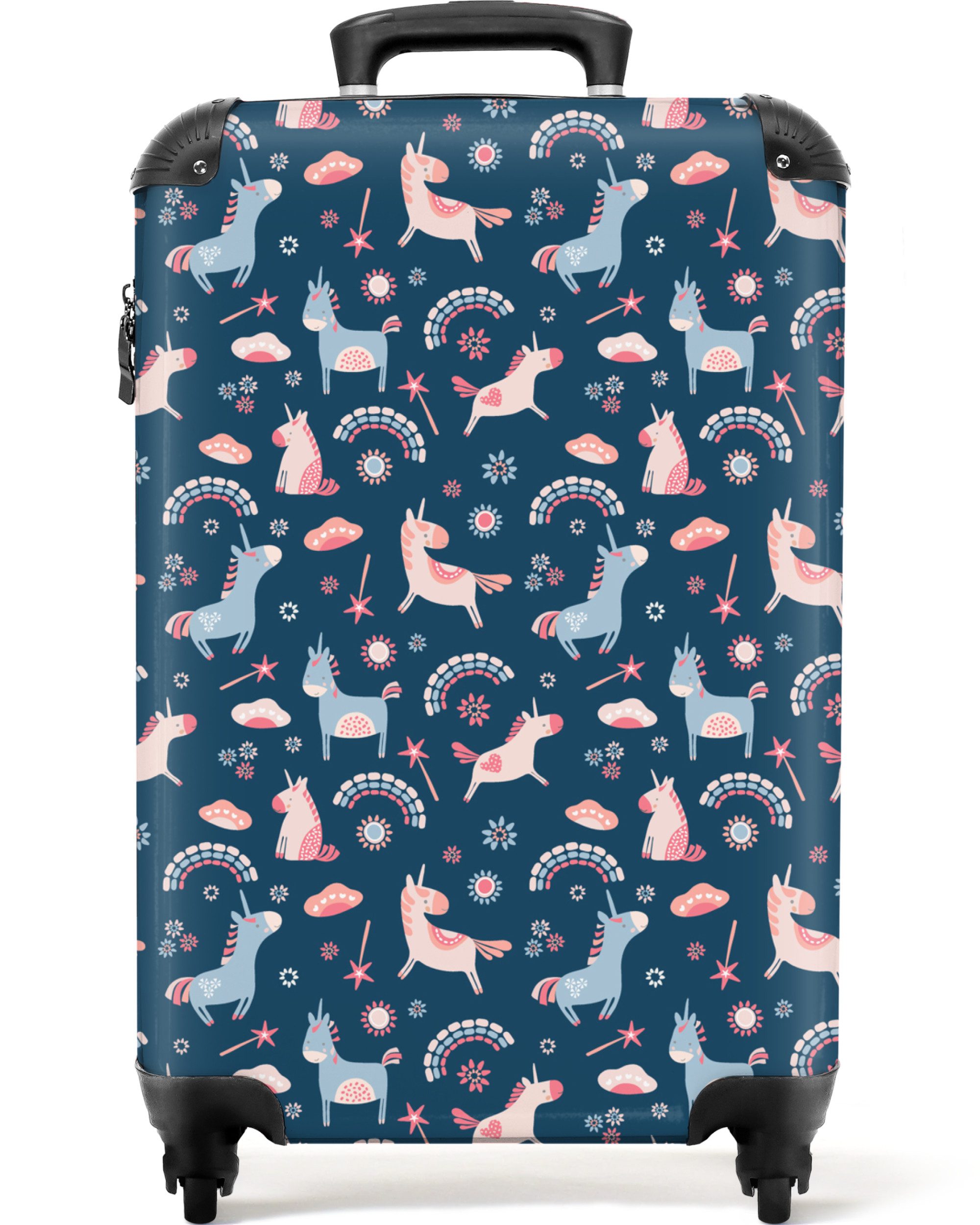 NoBoringSuitcases.com© Kinderkoffer Einhorn - Blumen - Regenbogen - Mädchen - Pastell 55x35x20cm, Handgepäck-Koffer, Kinderkoffer, Reisekoffer Mädchen