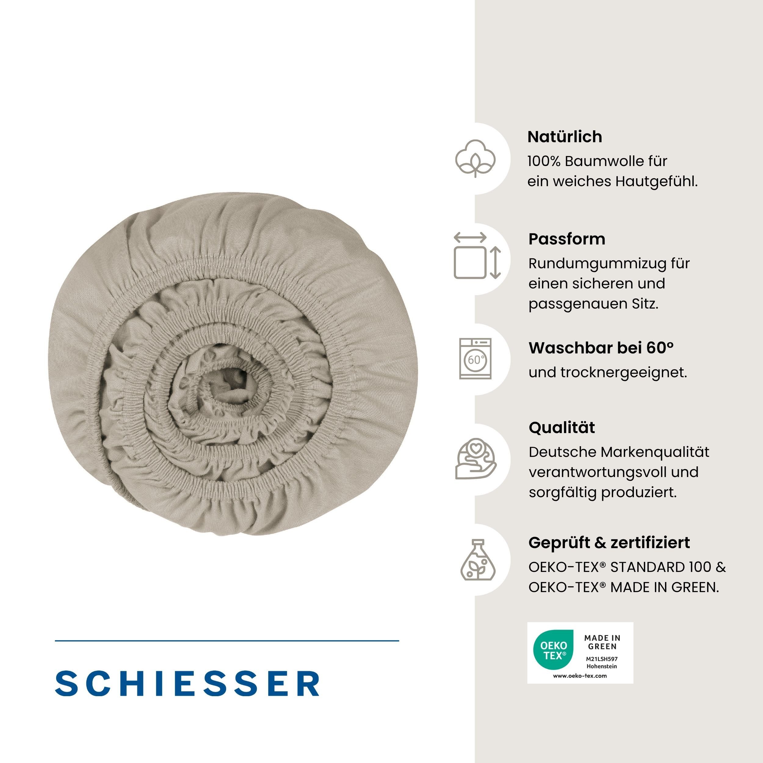 Schiesser Spannbettlaken Jessi aus 100% Baumwolle, Jersey, Gummizug: rundum, (1 Stück), für Matratzen bis zu 22 cm Höhe, OEKO-TEX® MADE IN GREEN – Bild 2 von 5