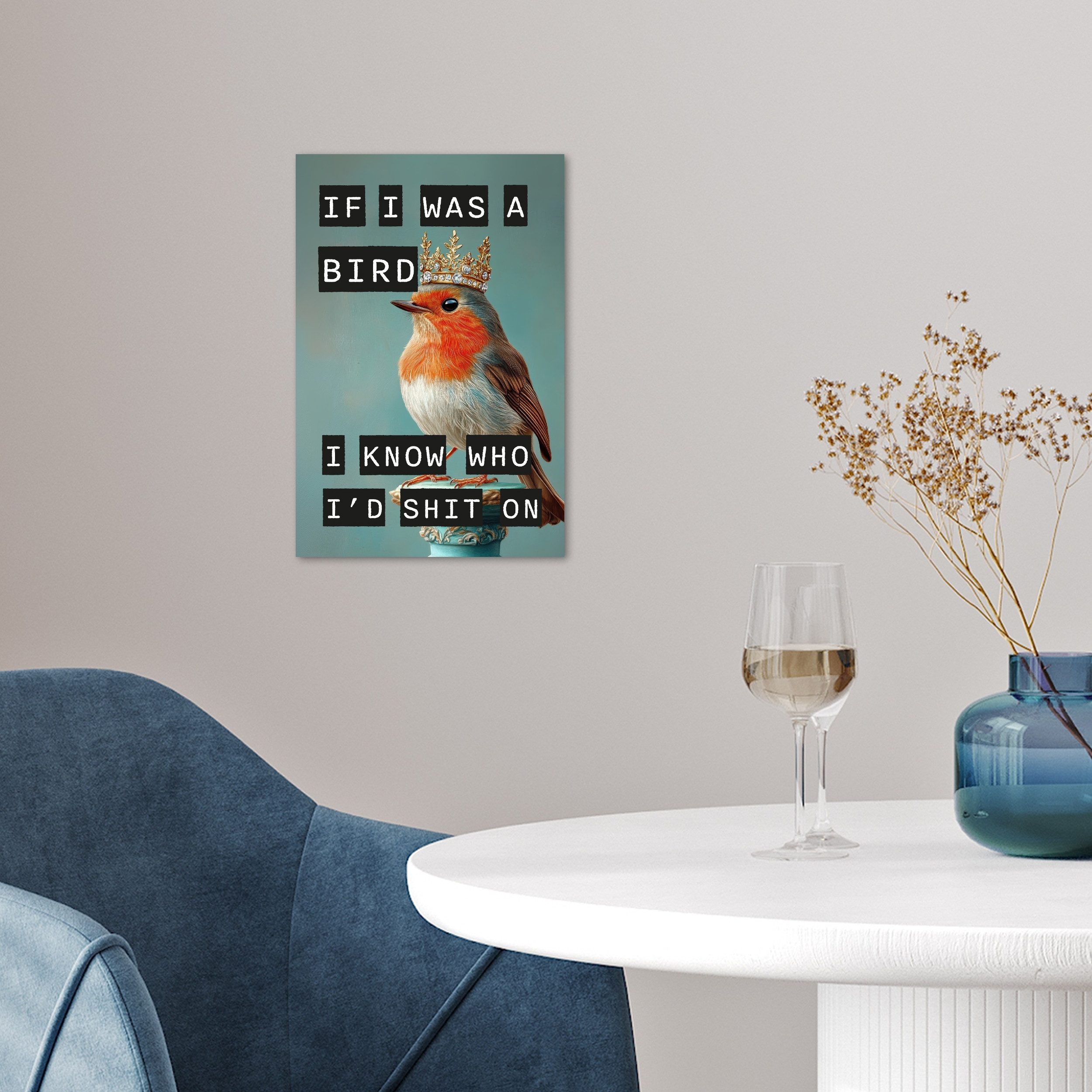 MuchoWow Poster Rotkehlchen - Vogel - Blau - Dekoration, (1 St), Poster ohne Rahmen, Wandbild, Wandposter, 20x30 cm