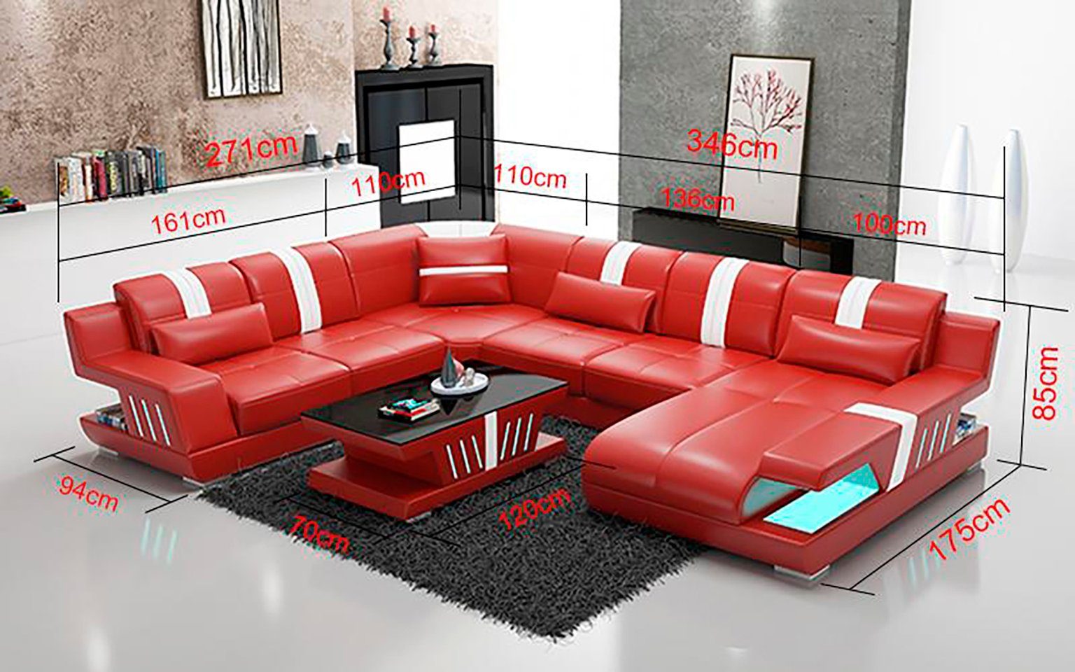Polster U Ecksofa, Couchen Wohnlandschaft Sofa Design Form Couch Leder JVmoebel Ecksofa