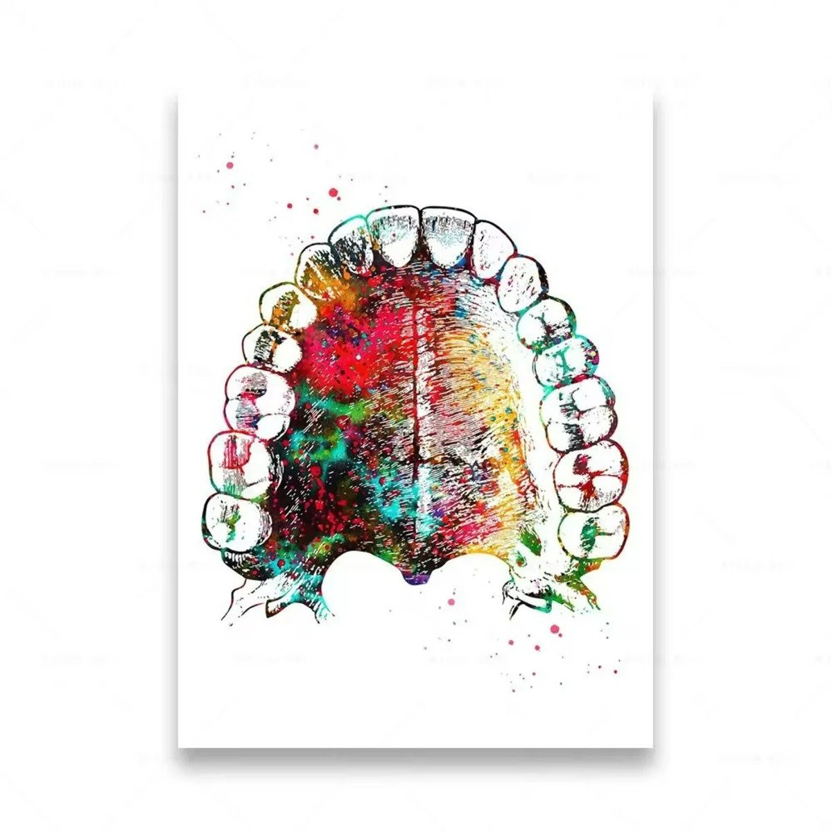 TPFLiving Kunstdruck (OHNE RAHMEN) Poster - Leinwand - Wandbild, Menschliche Anatomie, Wirbelsäule, Herz, Gehirn, Zähne, HD-Leinwand (Leinwandbild XXL), Farben: Orange, Rot, Blau, Schwarz, Weiß, Rosa -Größe: 40x60cm