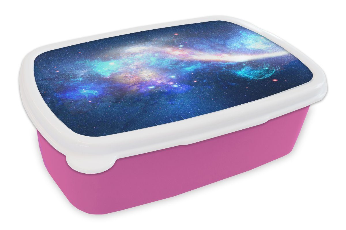 MuchoWow Lunchbox Erwachsene, Brotbox Kunststoff Sterne, für Kunststoff, rosa Mädchen, Blau Snackbox, - Brotdose (2-tlg), - Universum Kinder