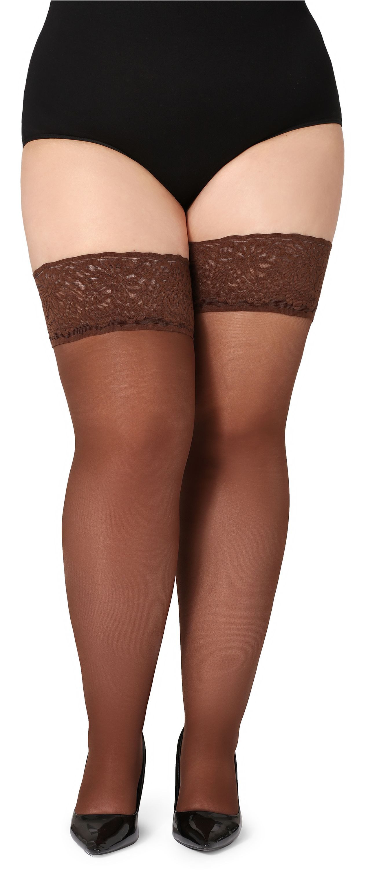 Bellivalini Halterlose Strümpfe Damen mit Spitze Plus Size 40 DEN BLV-1127
