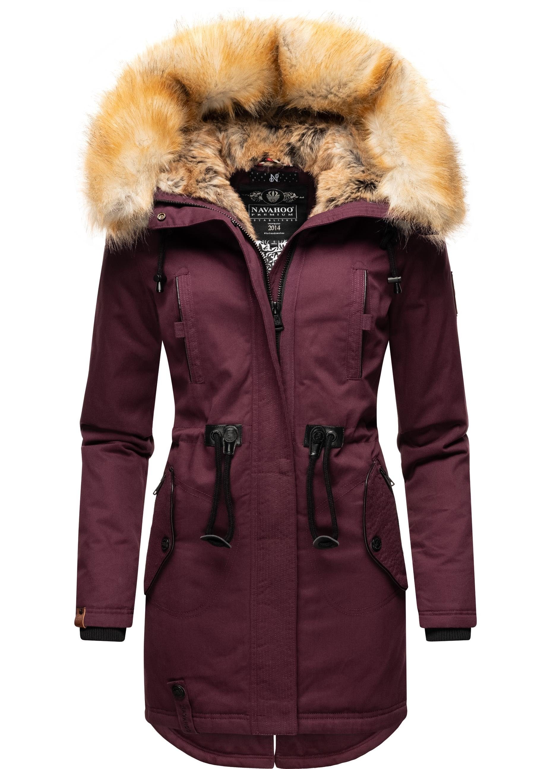 Navahoo Wintermantel Bombii stylischer Damen Winterparka mit Kunstfell-Kapuze