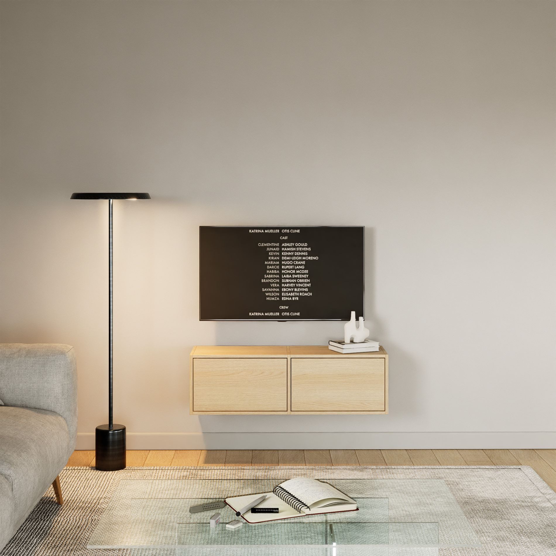 Selsey TV-Schrank FRAMME TV-Lowboard hängend 150 und 100 cm, mit Fächern und Ablagen