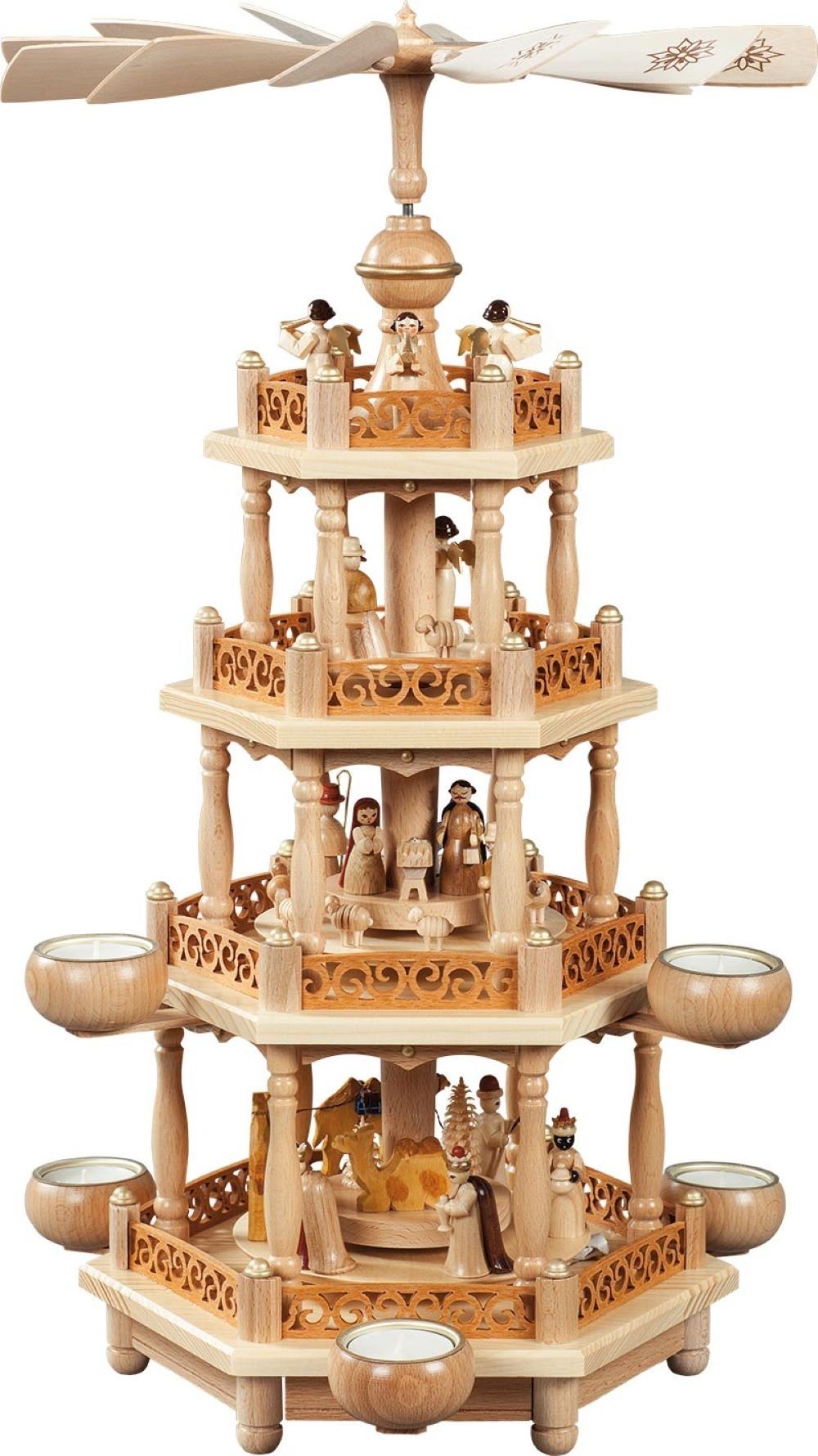 Weihnachtspyramide Teelichtpyramide Heilige Familie natur 3-stöckig, Höhe: 55 cm