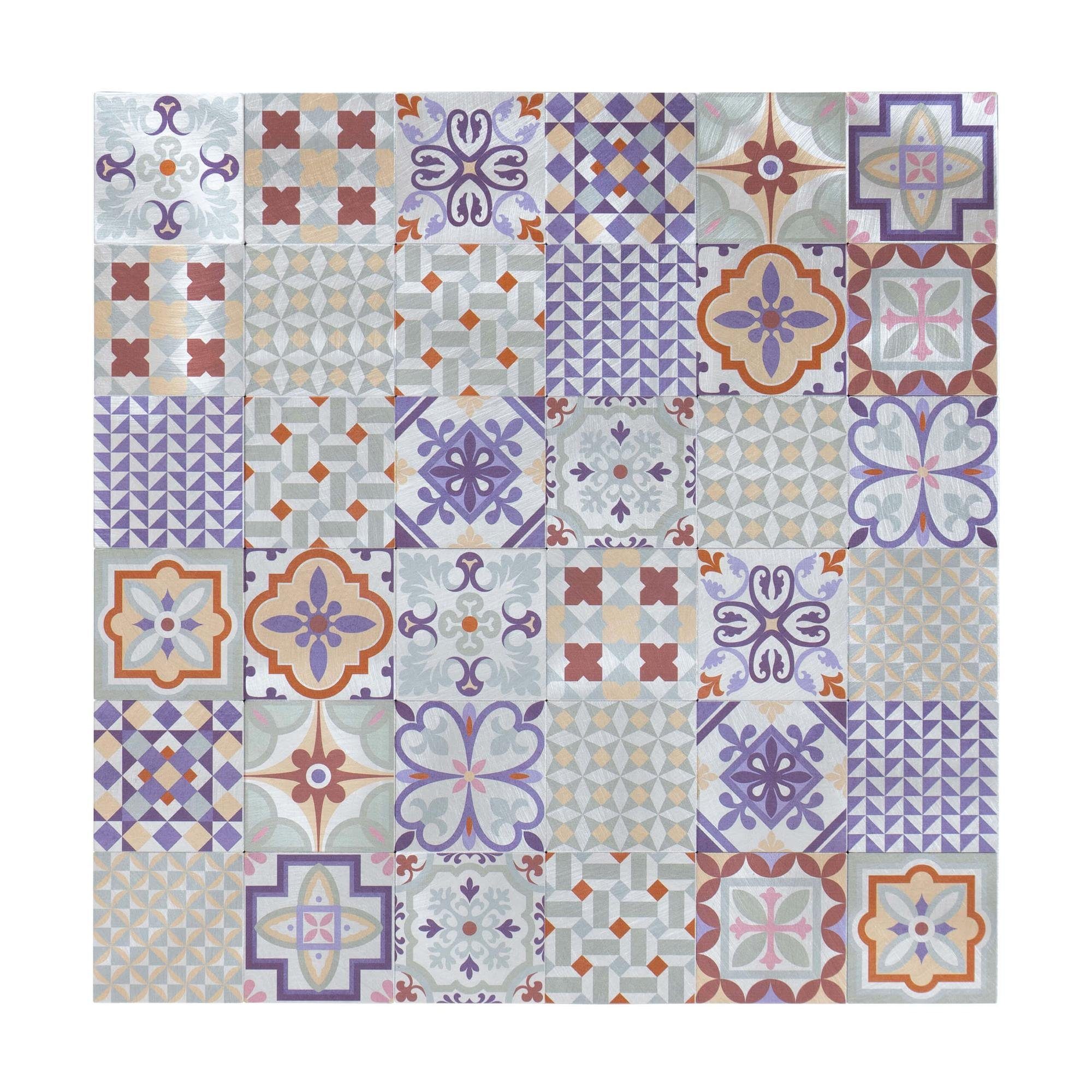 Dalsys Wandpaneel 1m² 11 Stück selbstklebend, (Faro Mosaikfliesen mit bunten Ornamenten, 11-tlg., Wandfliese) feuchtigskeitsbeständig, einfach montiert, hochwertiges Material