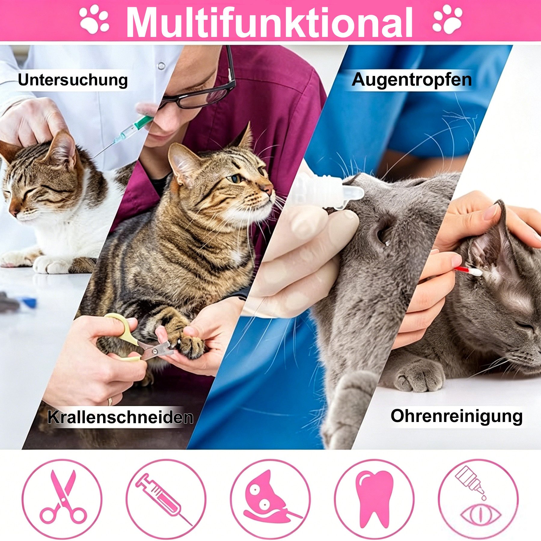 Mutig Tiertransporttasche Katzenpflegesack aus atmungsaktivem Netzstoff, kratzfest, verstellbar bis 7 kg, weicher Polyester zum Nageltrimmen, Baden, Medikamente Und Injektionen
