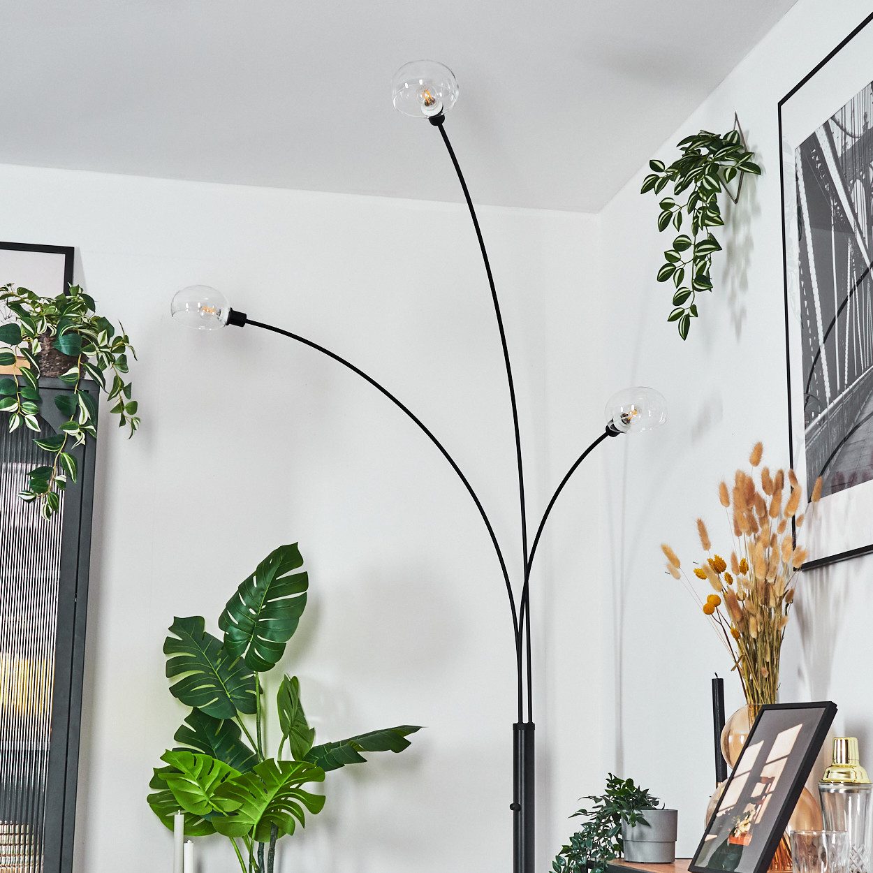 hofstein Stehlampe Stehlampe aus Metall in Schwarz/Klar im Retro/Vintage-Design, verstellbare Stehleuchte mit Marmorfuß und Schalter am Gehäuse, E14