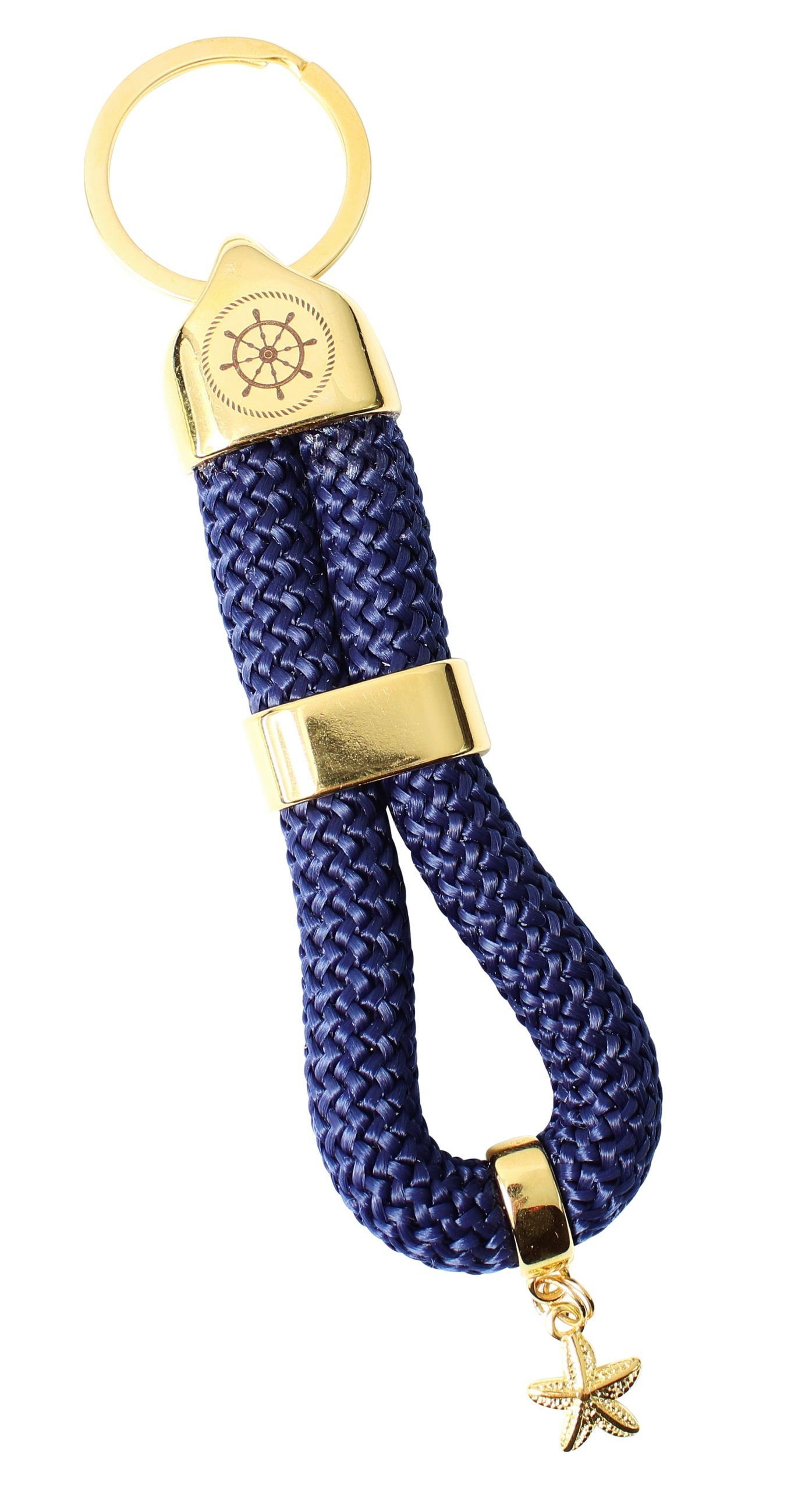 FRONHOFER Schlüsselanhänger 18883, Schlüsselanhänger mit softem Seil, Steurerrad und Seestern Anhänger Marine