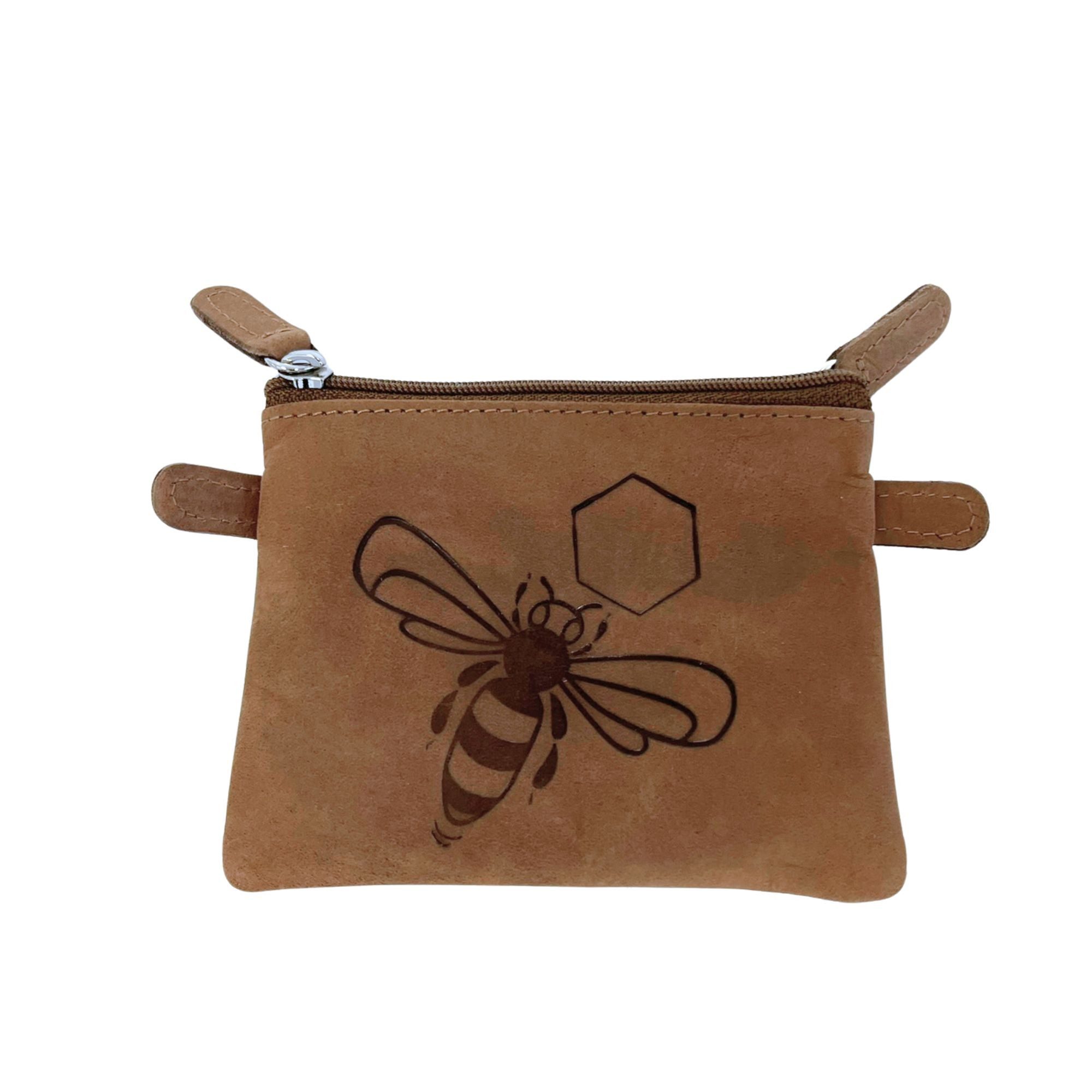 Holtermann Geldbörse ApiSina® Geldbeutel aus Rindsleder mit Reissverschluss & Bienenbild, mini Geldbörse