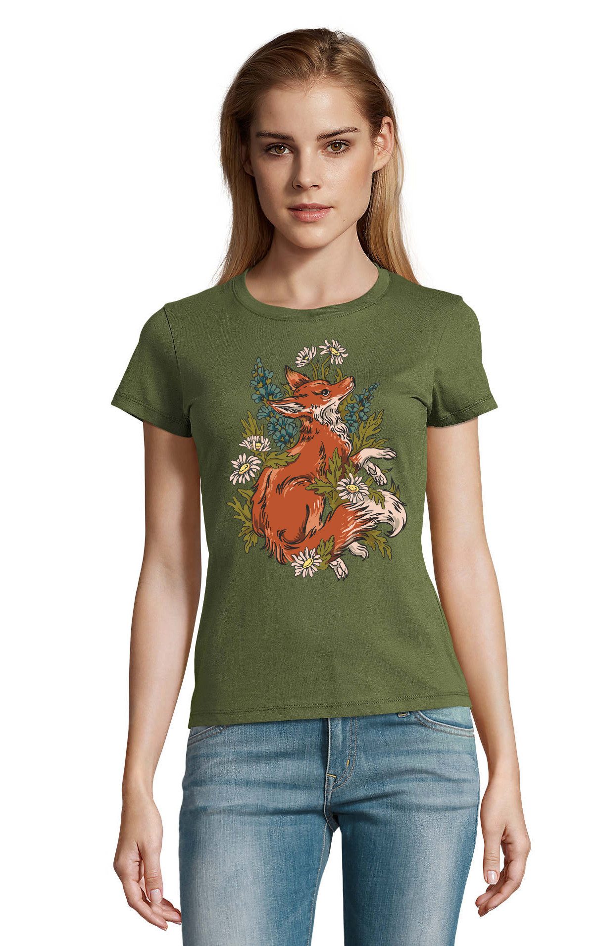 Blondie & Brownie T-Shirt Waldfuchs Fuchs Floral Blumen Flower Print Damen günstig online kaufen