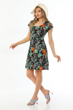 Bongual Jerseykleid Sommerkleid kurze Ärmel mit Palmenblätter Print