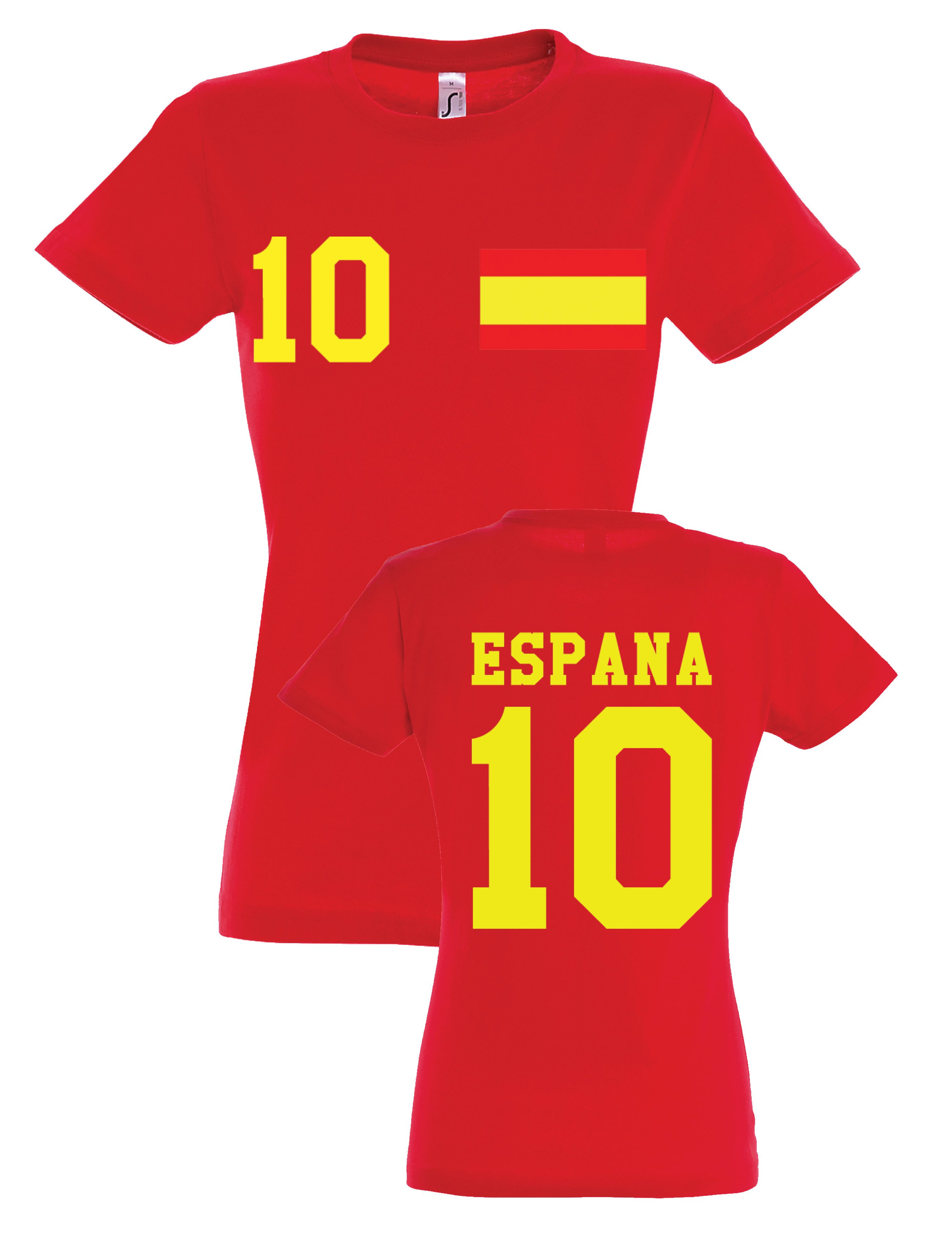 Print-Shirt "Spanien" Damen T-Shirt mit Fußball Print Geschenk Statement Frauen