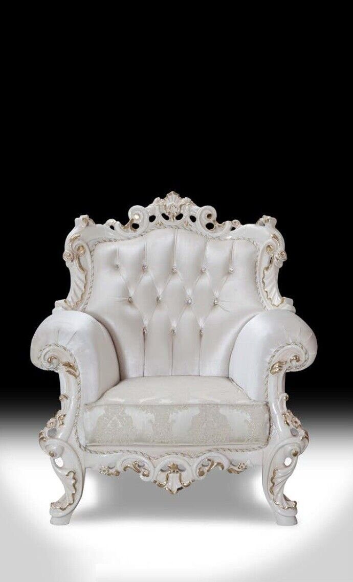 3-Sitzer Dreisitzer Chesterfield in Weiß Sofa 1x Made Couchtisch, 1x 3+1 JVmoebel Textil Wohnzimmer-Set Sessel Sitz (3-St., Garnitur + Europa + 1x Couchtisch),