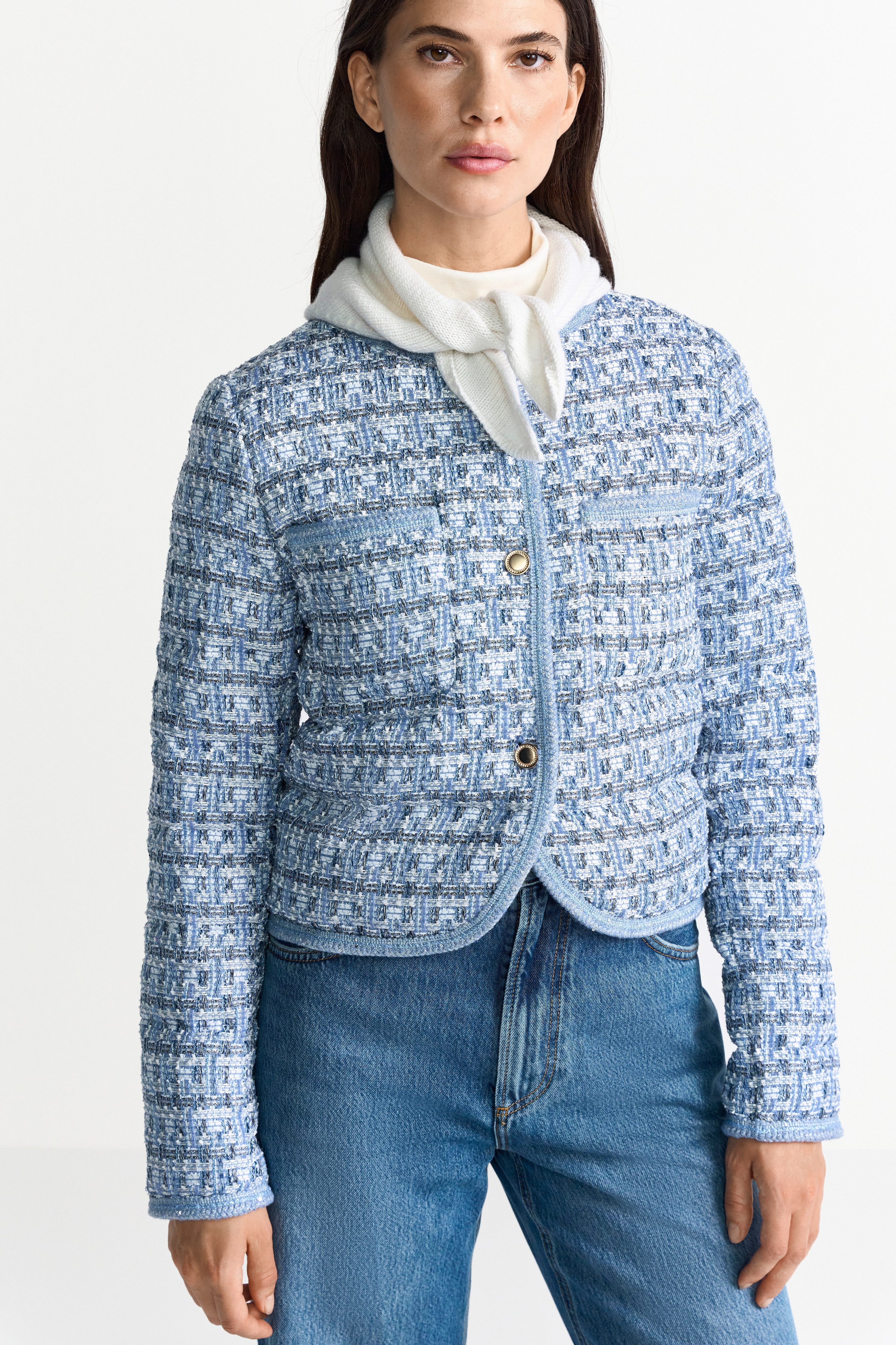 RICHROYAL Kurzjacke Boucle Optic, leicht wattiert, kastiger Schnitt, Glitzerfäden