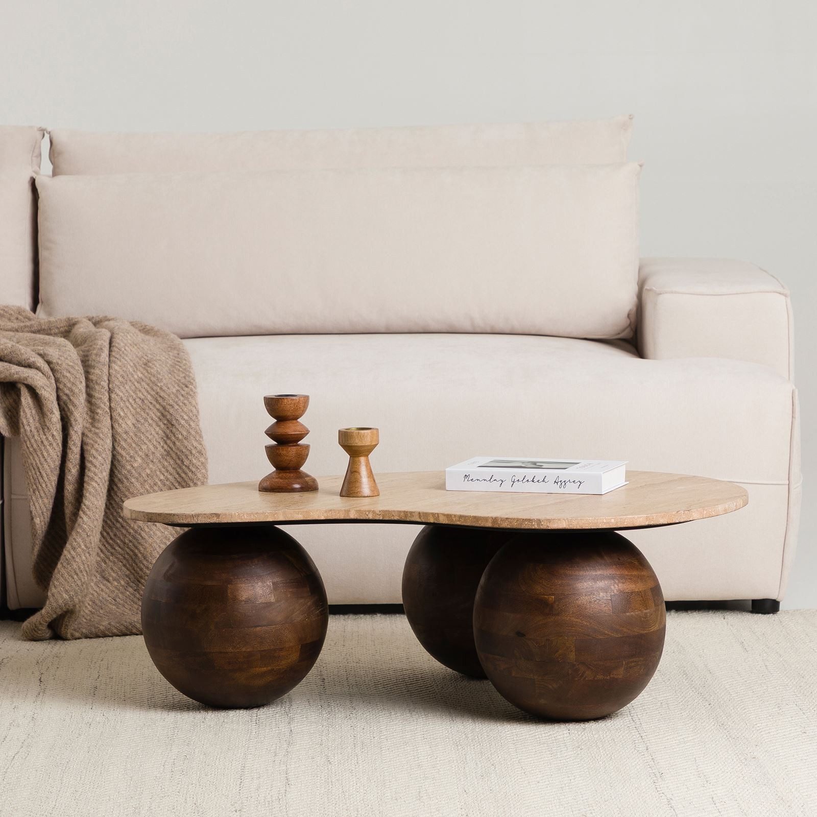 IDIMEX Couchtisch LUNI, Beistelltisch mit organischer Tischplatte aus Travertin Braun/Beige