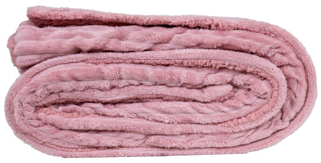 Wohndecke Kuscheldecke 150x200 cm warm Sherpa Cord Optik, Trendyshop365, flauschig weich, rosa creme anthrazit