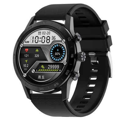TPFNet SW27 mit Silikon Armband - individuelles Display Smartwatch (Android), Armbanduhr mit Musiksteuerung Herzfrequenz, Schrittzähler, Kalorien, Social Media - Schwarz / Schwarz