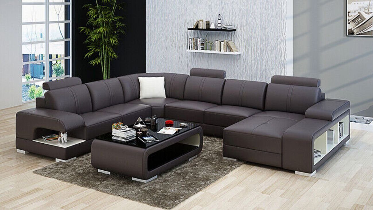 JVmoebel Ecksofa Sofa Couch Leder Eck Sitz +USB Wohnlandschaft Form Polster U Garnitur