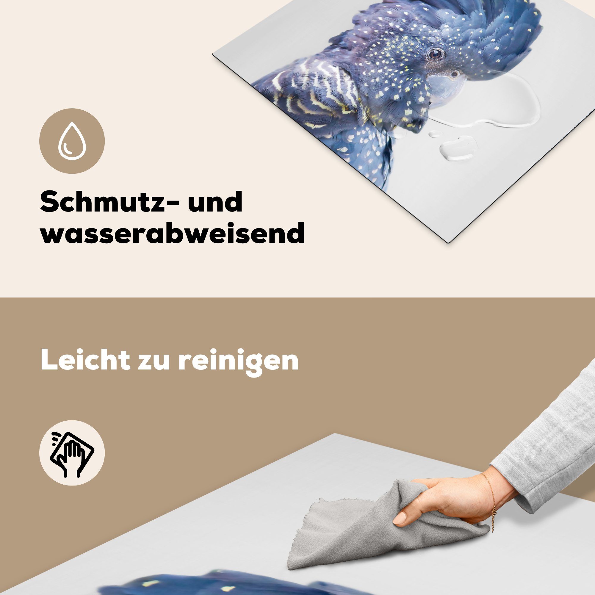 - nutzbar, Mobile tlg), - Herdblende-/Abdeckplatte MuchoWow (1 - Vinyl, Arbeitsfläche Ceranfeldabdeckung Tiere Kakadu Natur, 60x52 Blau cm,