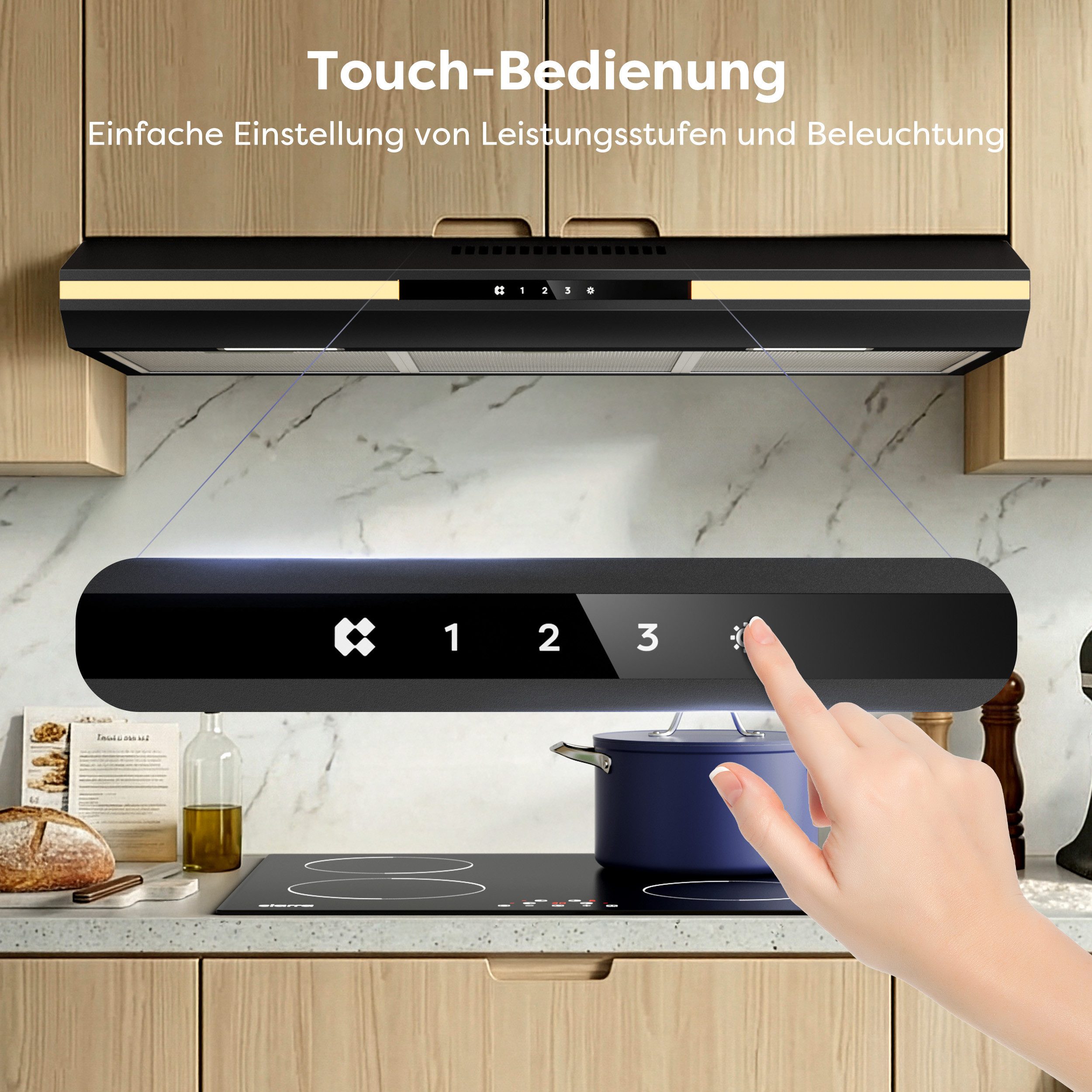 CIARRA Unterbauhaube 90cm Dunstabzugshaube A+ SensorTouch Abluft & Umluft Schwarz VM90921B Serie 90 cm Einbau-Dunstabzugshaube 322 m³/h mit Aktivkohlefilter & 3 – Bild 5 von 5