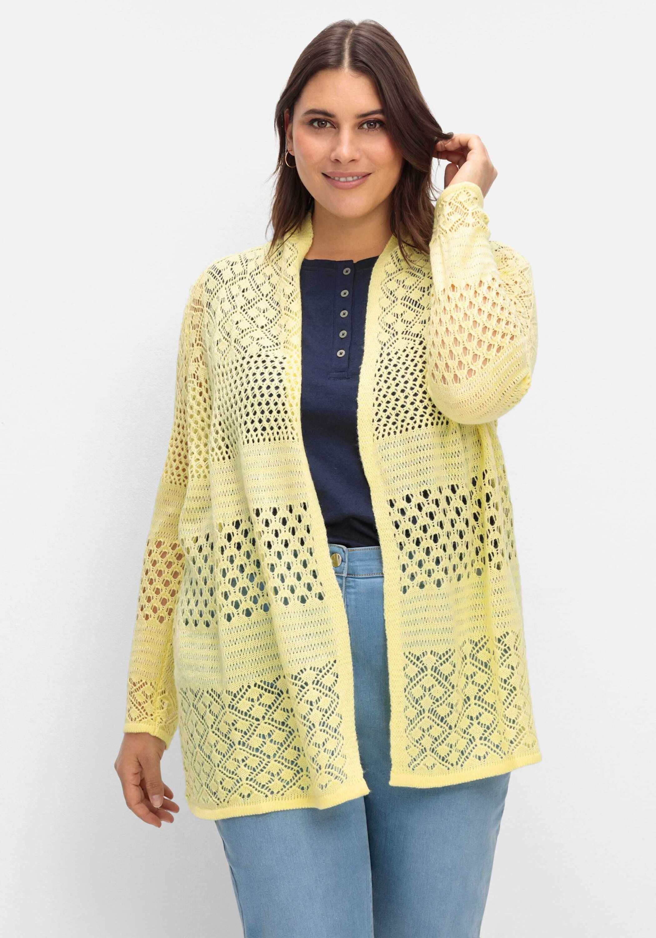 Sieh an! Strickjacke Strickjacke Langarm Ajour mit Ajourmuster, in offener Form
