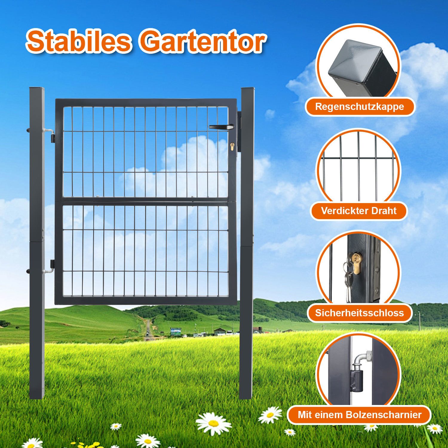 Clanmacy Gartentor 100CM Gartentor Doppelstabmatten Gartentor Anthrazit