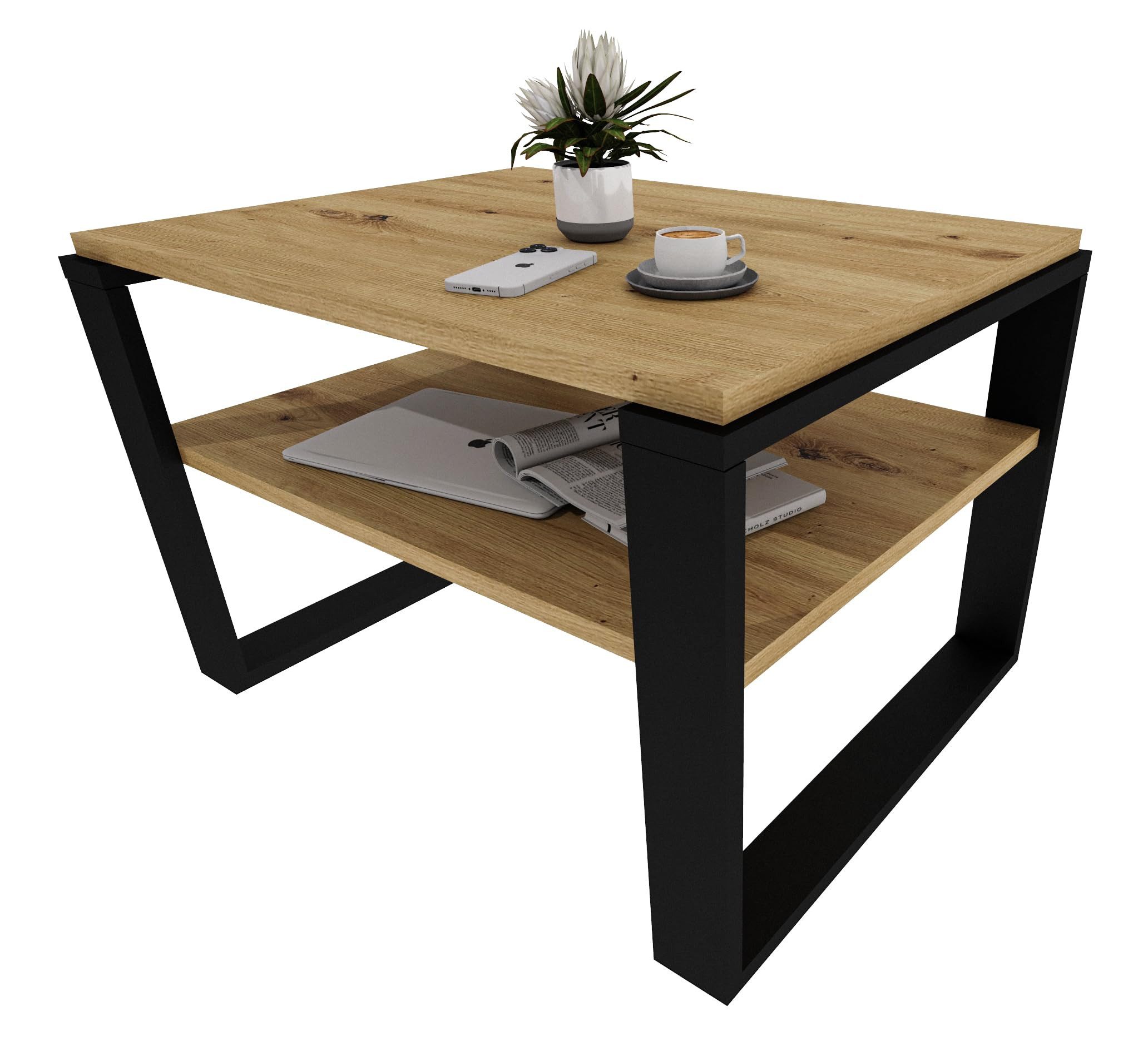 TREND WERK Couchtisch mit zusätzlicher Ablagefläche 61×51×44 cm und 91×51×44 cm (Wohnzimmertisch aus Holzwerkstoff, Stabiler & moderner Kaffeetisch, Stilvolles Design, maximale Funktion, Beistelltisch)