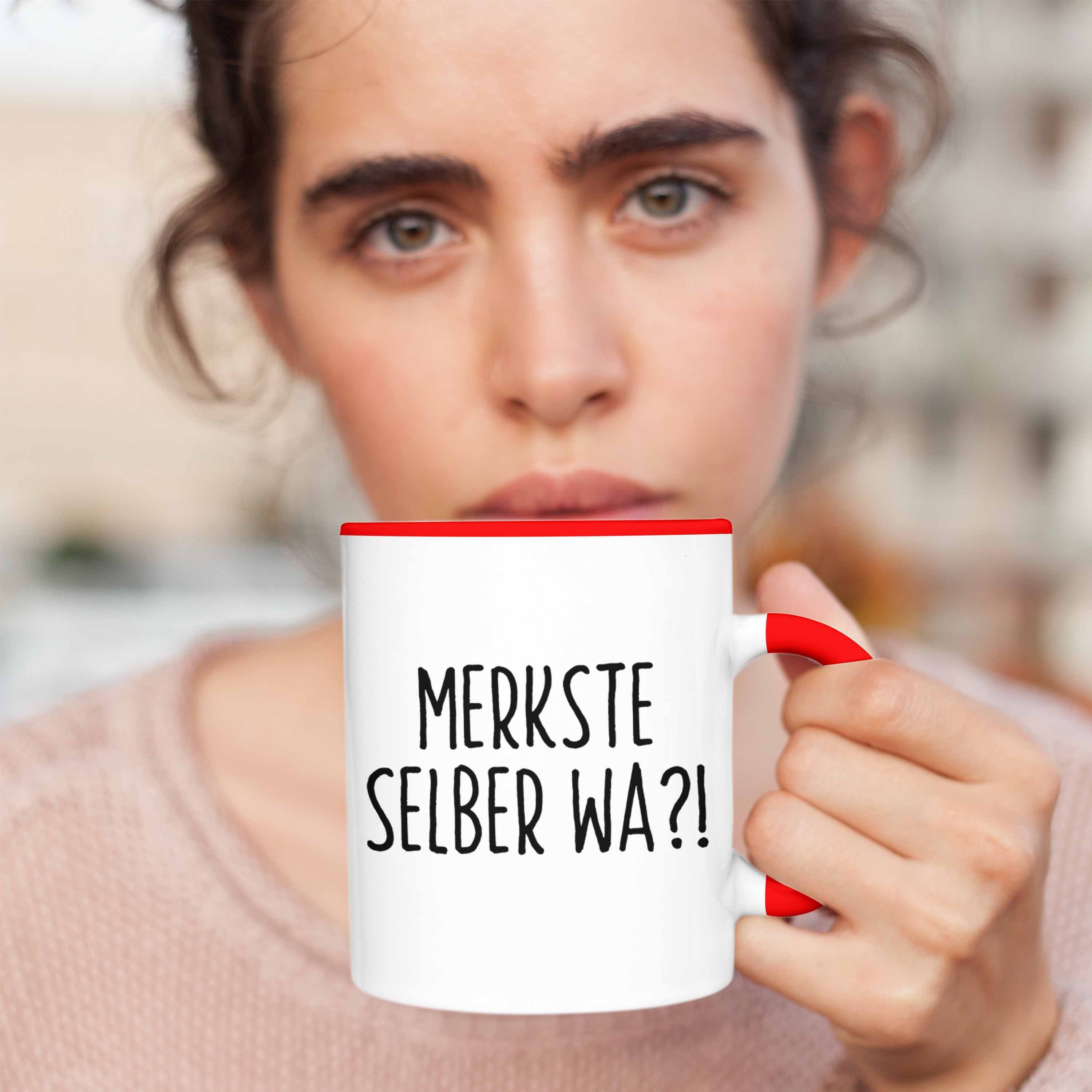 Geschenk Rot mit Spruch Tasse Trendation Büro Humor Selber Merkste Kaffeebecher Tasse Wa