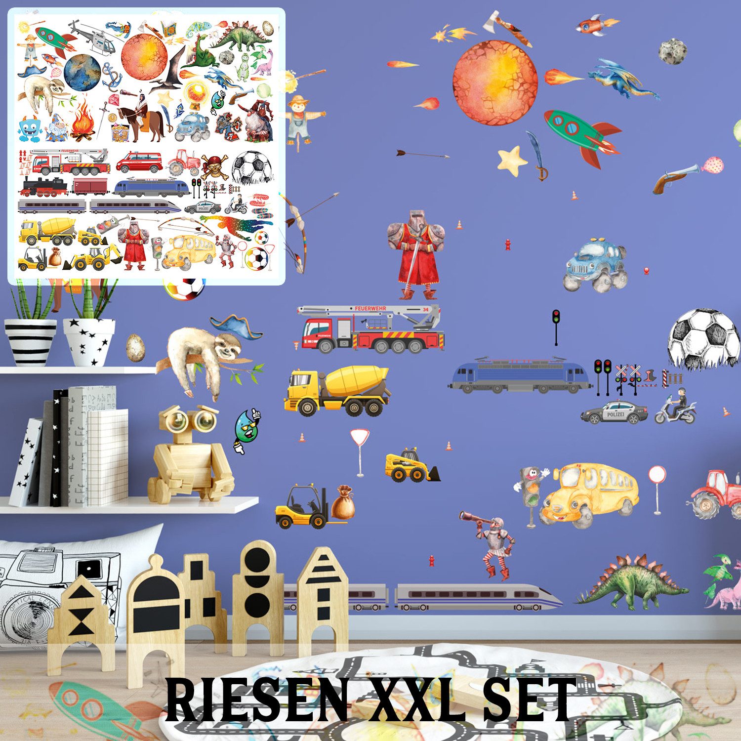 Sunnywall Wandtattoo XXL Mix Toysland Wandtattoo Set verschiedene Motive Kinderzimmer