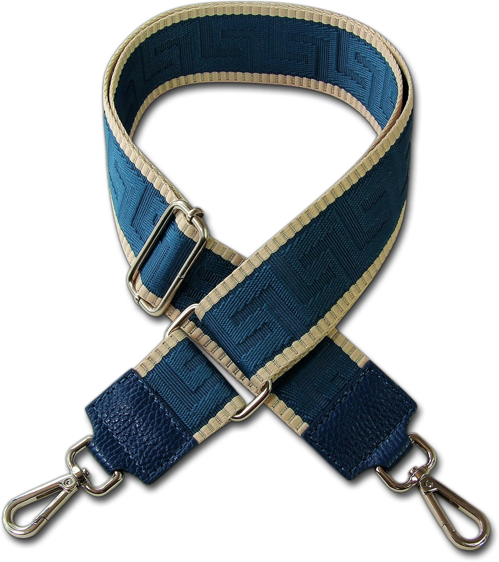 FLORENCE Tragegurt Florence Damen Boho-Gurt Canvas Leder, Taschengurt Canvas, Leder, blau, beige, Größe ca. 140cm