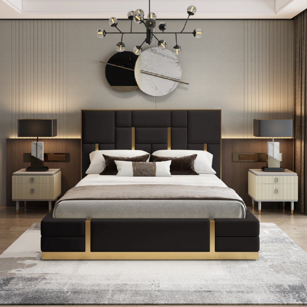 JVmoebel Bett Schwarzer Schlafzimmer Bett Designer Holz Doppelbett Luxus (1-tlg., 1x Bett), Made in Europa