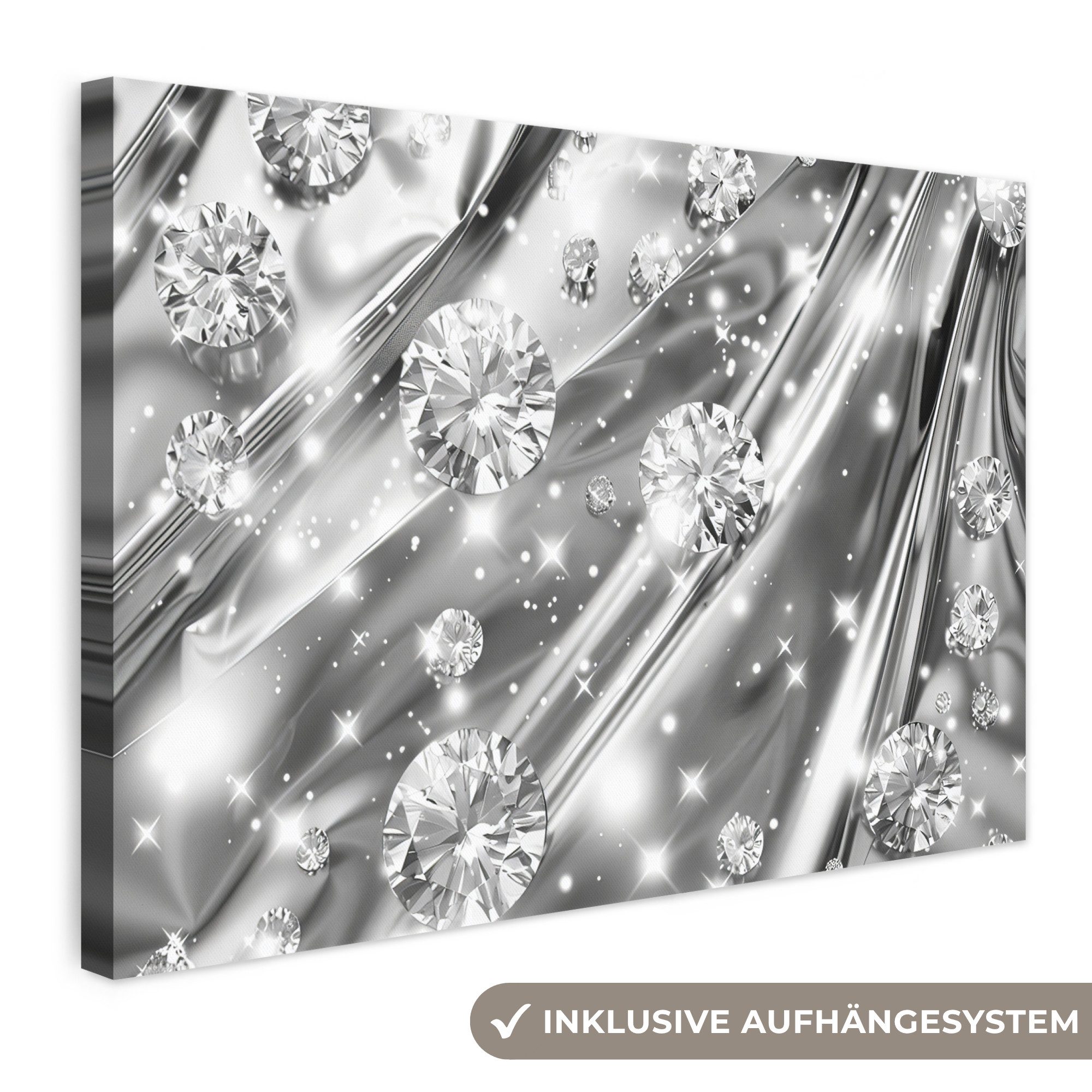 OneMillionCanvasses® Leinwandbild Abstrakt - Diamant - Luxus - Modern - Silber, Fotodruck (1 St), Leinwand Bilder Klein, Wand Dekoration Aesthetic 30x20 cm