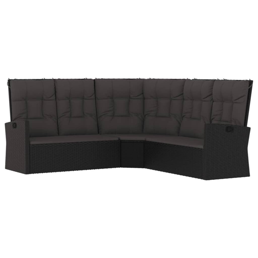 vidaXL Gartenlounge-Set, Ecksofa mit Liegefunktion und Kissen Schwarz Poly Rattan