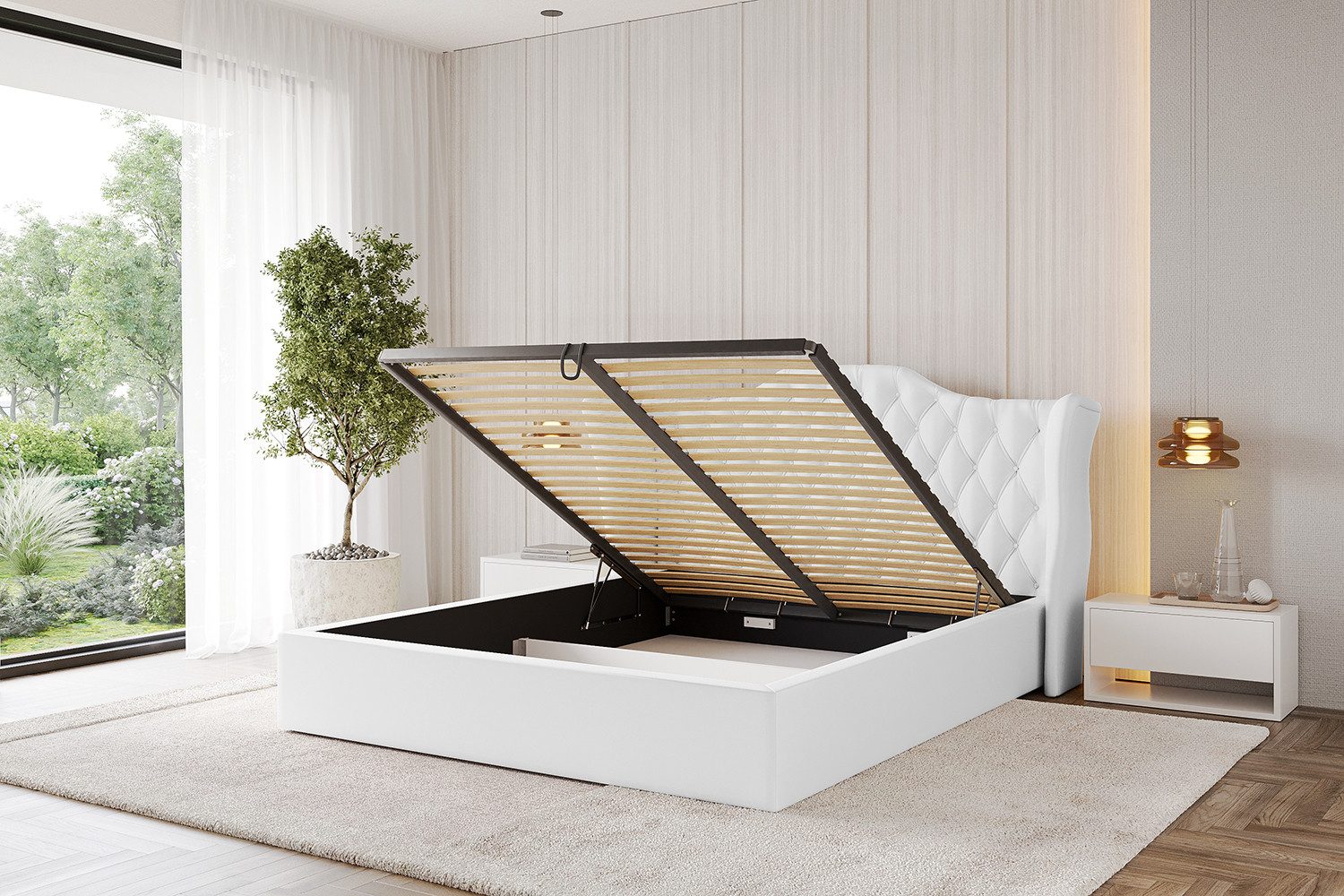 ALTDECOR Polsterbett ZORAN (Polsterbett mit Bettkasten und Lattenrost, Boxbett ohne Matratze), Doppelbett mit Stauraum, Bett mit Kopfteil