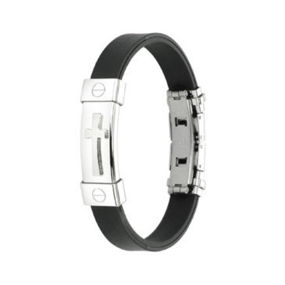 BUNGSA Armband Armband mit silbernem Kreuz Schwarz aus Edelstahl Unisex (1 Armband, 1-tlg), Bracelet Armschmuck
