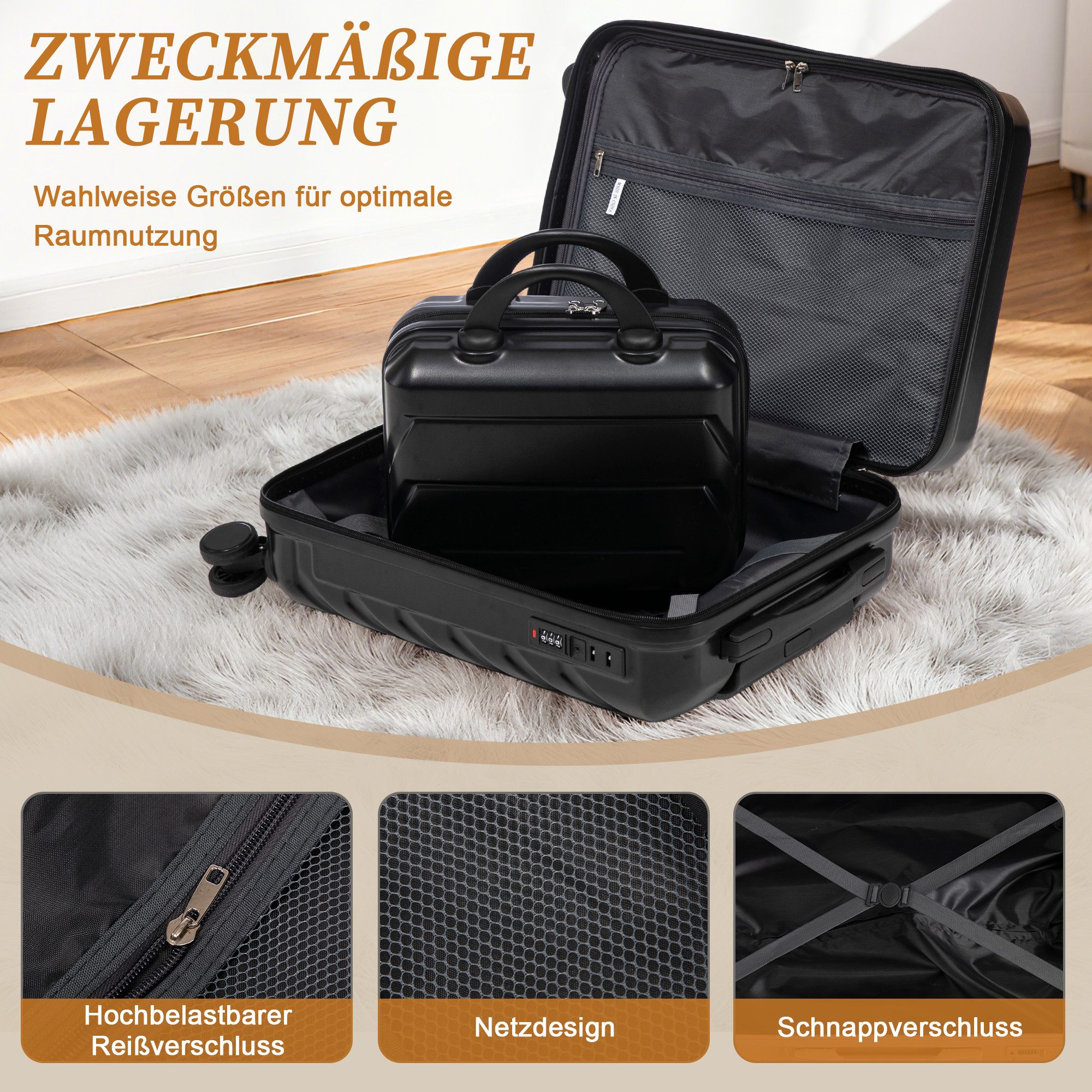 GLP Trolleyset Hartschalen Koffer S-M Set Reisekoffer Trolley, 4 Rollen, (Robustes Koffer-Set aus ABS-Hartschale, 2 tlg., 360° leisen Doppelrollen & verstellbarem Teleskopgriff), für Reisen, Wochenendtrips & Geschäftsreisen