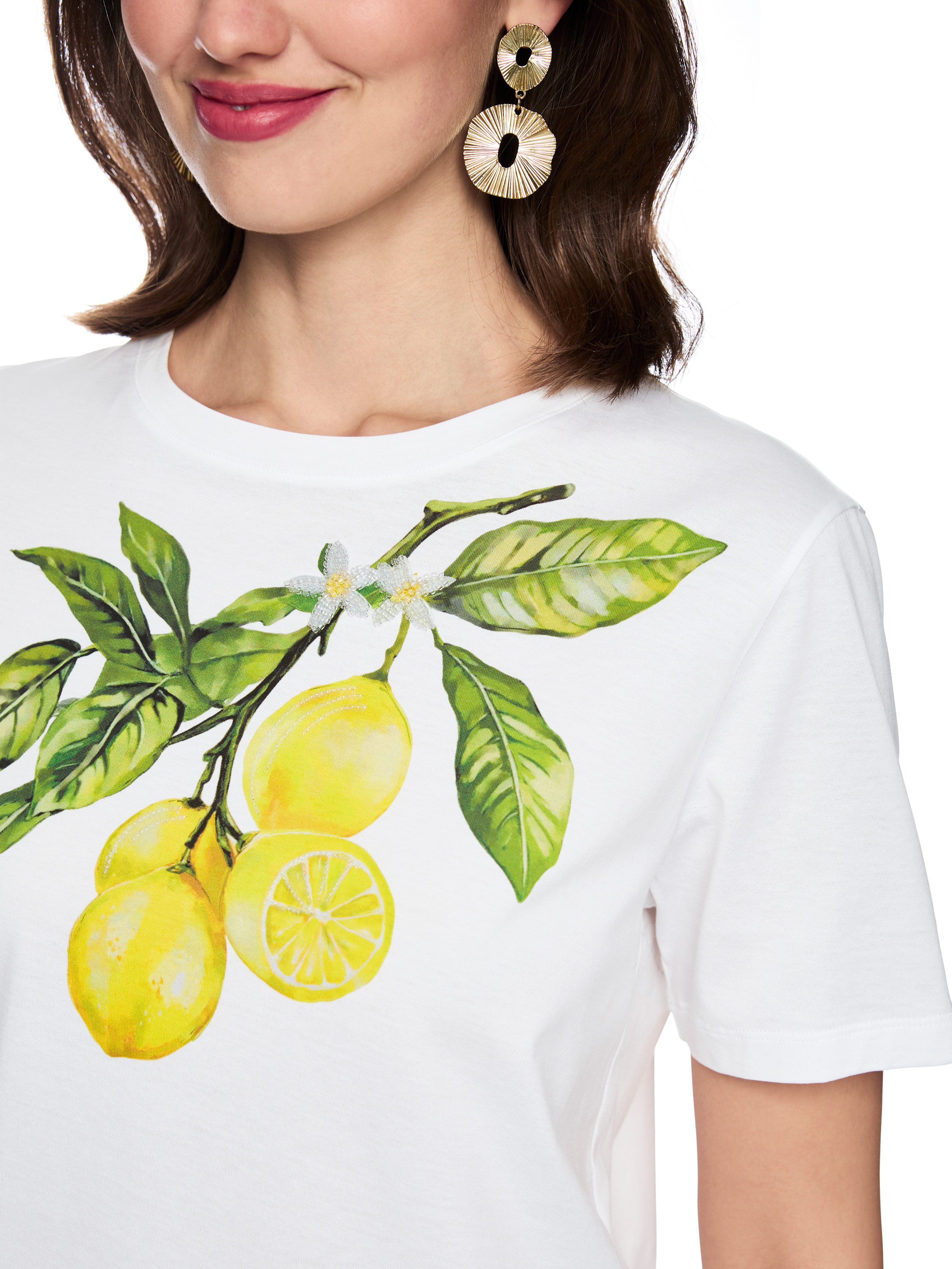 Marc Cain T-Shirt Amalfi Portofino Lemons Premium Damenmode locker geschnitten, mit Zitronenprint