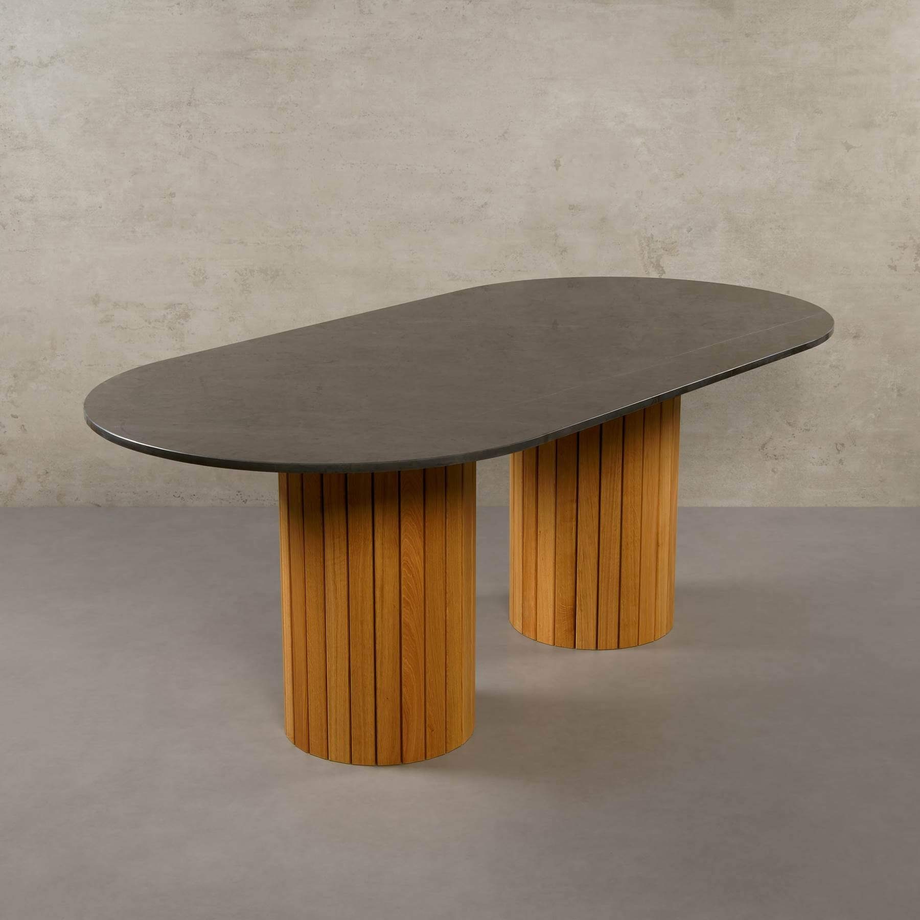 MAGNA Atelier Esstisch Montana mit ECHTEM MARMOR, Esstisch Tisch rund, Eichenholz Gestell, 200x100x76cm Grigio Marquina | Esstische