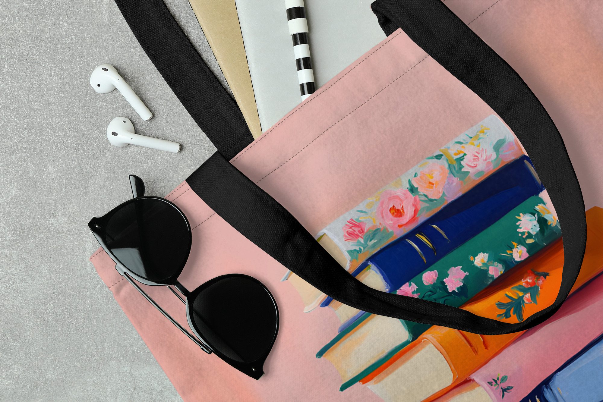 MuchoWow Shopper Bücher - Stapel - Bunt, Handtasche, Damen und Herren, Schultertasche, Umhängetasche, Tote Bag