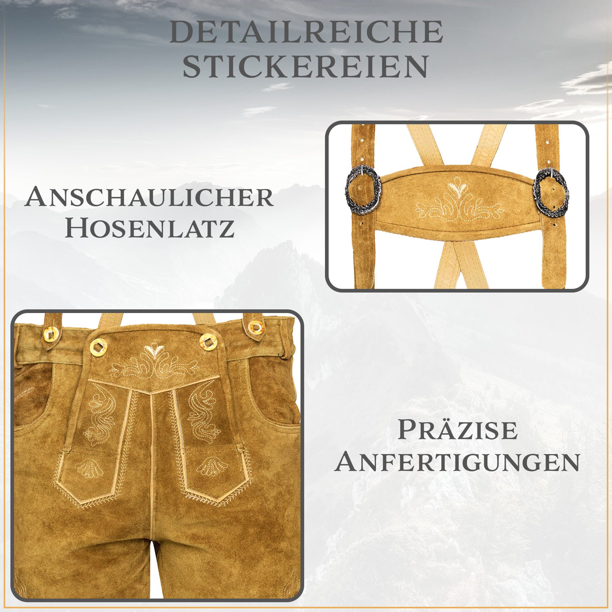 Steigenhöfer Manufaktur Trachtenlederhose Lederhose Herren Tracht kurz - Anton - 100% Rindsleder - Kurze Hose (Inklusive verstellbarer Träger) Traditionelle Ech – Bild 4 von 5