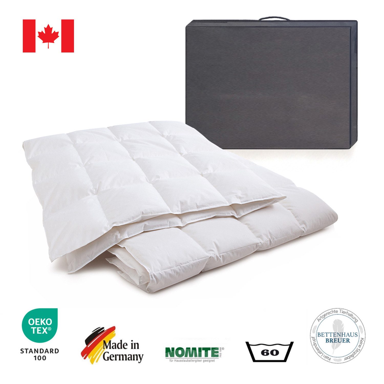 Bettenhaus Breuer Daunenbettdecke Daunendecke 400g canadische Daunen Sommerdecke 200x200 100% natur, Füllung: 90% canadische Daunen, 10% canadische Kleinstfederchen, Bezug: 100% Baumwolle, Vom Forschungsinstitut Hohenstein auf Schadstoffe geprüft.
