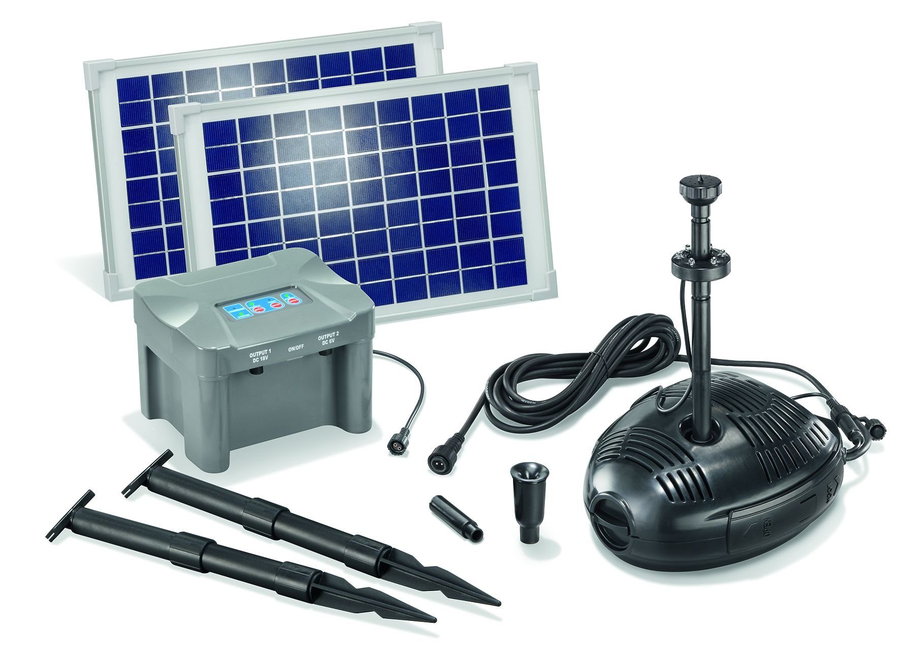 esotec Solarpumpe Solar Teichpumpenset Milano LED 20W Solarmodul mit